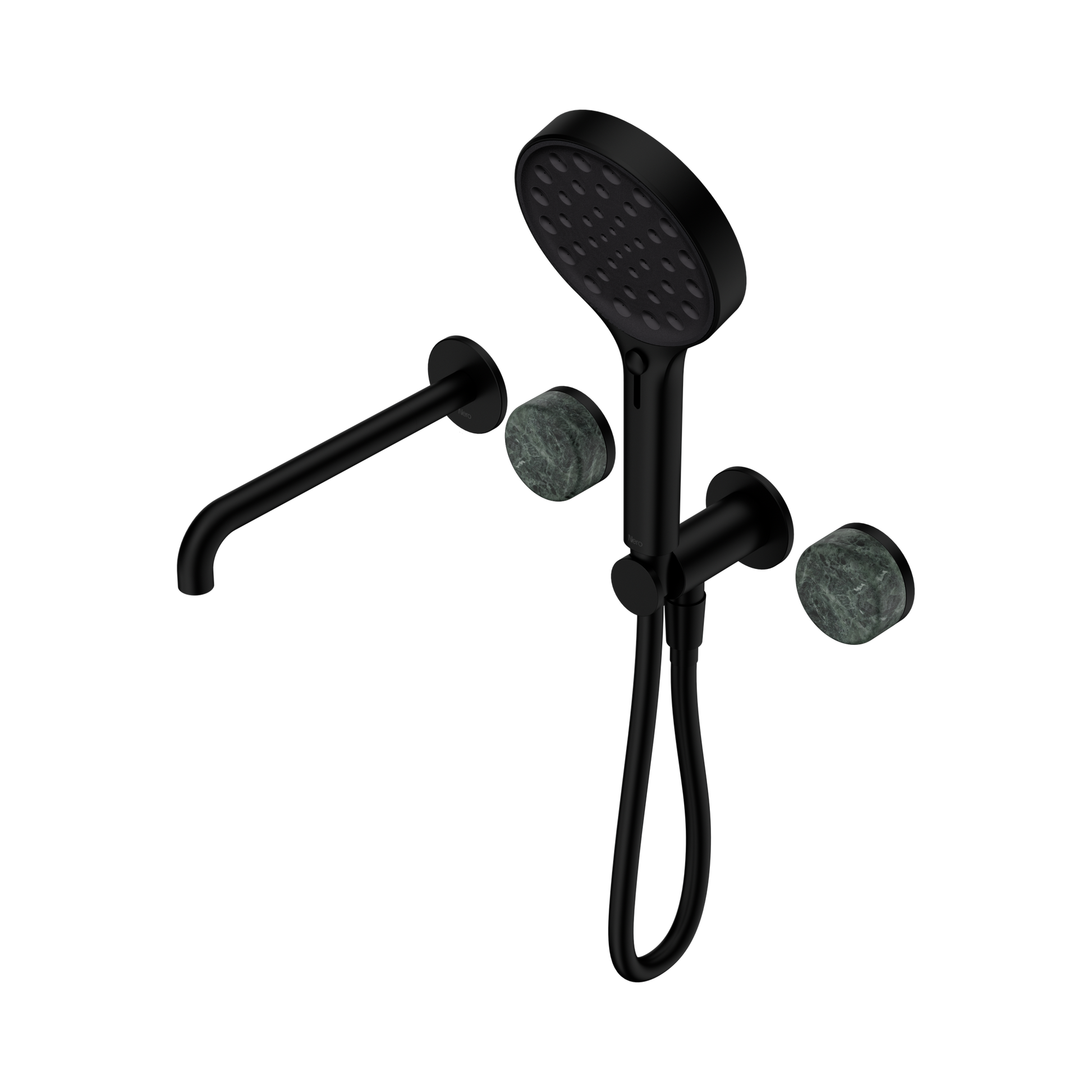 Nero Serenity Progressive Shower System With Spout With Verde Alpi Handle And Serenity Hand Shower, Matte Black