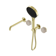 Nero Serenity Progressive Shower System With Spout With Rome Travertine Handle And Serenity Hand Shower, Brushed Gold