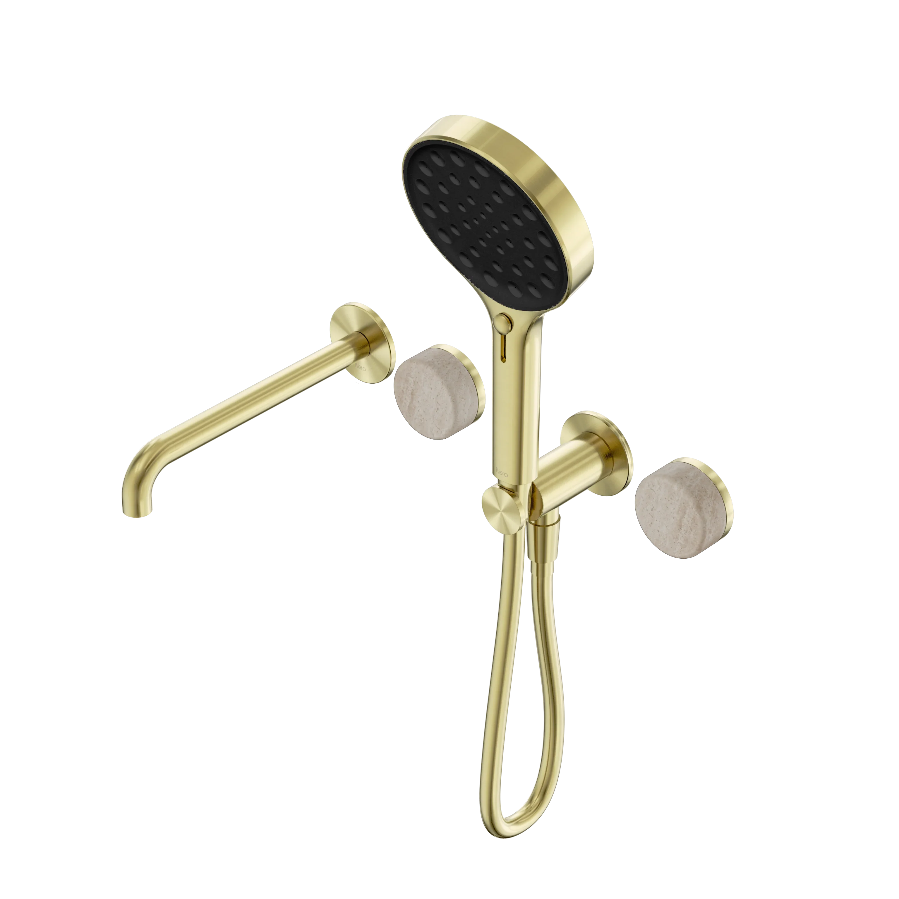 Nero Serenity Progressive Shower System With Spout With Rome Travertine Handle And Serenity Hand Shower