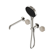 Nero Serenity Progressive Shower System With Spout With Rome Travertine Handle And Serenity Hand Shower, Brushed Nickel