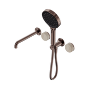 Nero Serenity Progressive Shower System With Spout With Rome Travertine Handle And Serenity Hand Shower, Brushed Bronze