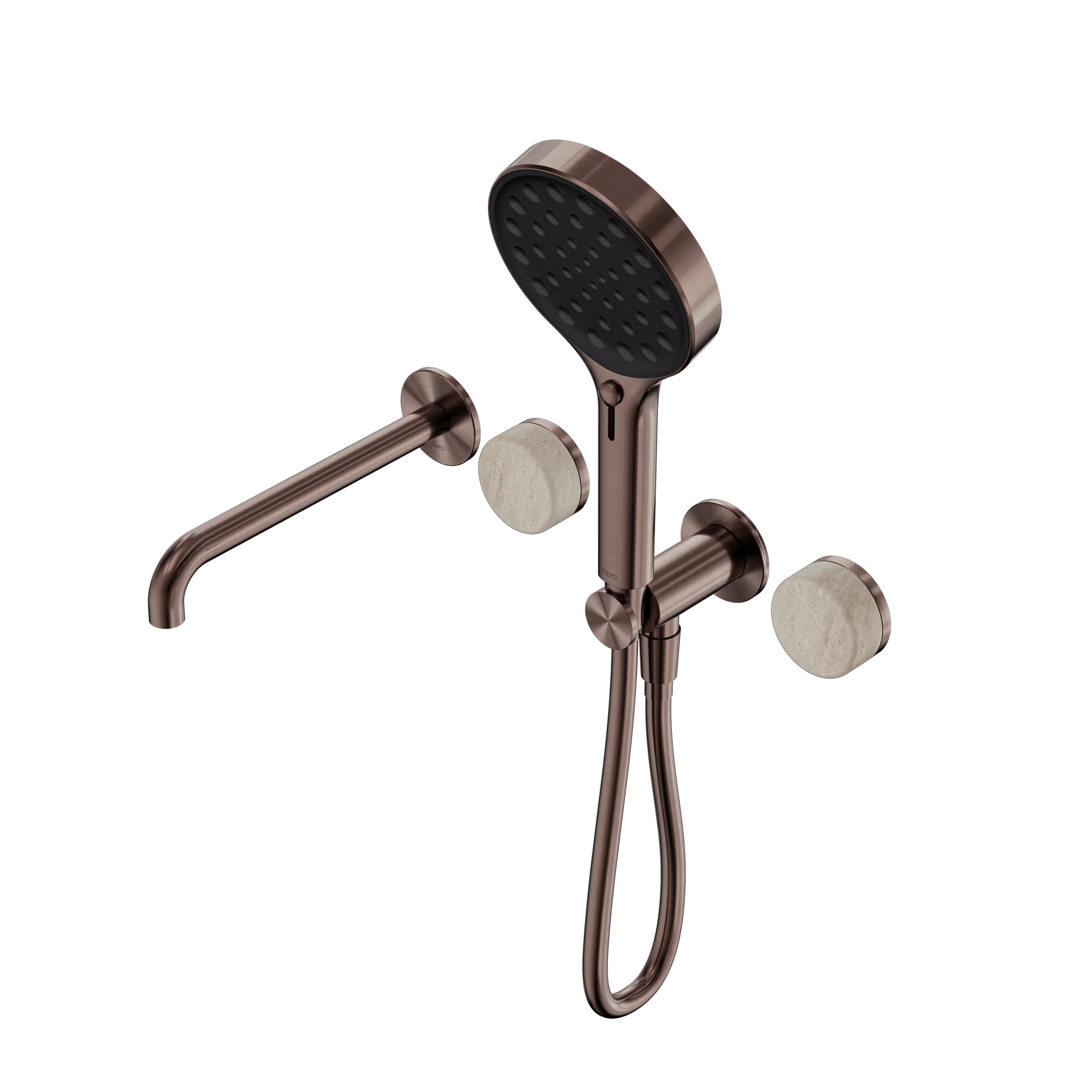 Nero Serenity Progressive Shower System With Spout With Rome Travertine Handle And Serenity Hand Shower