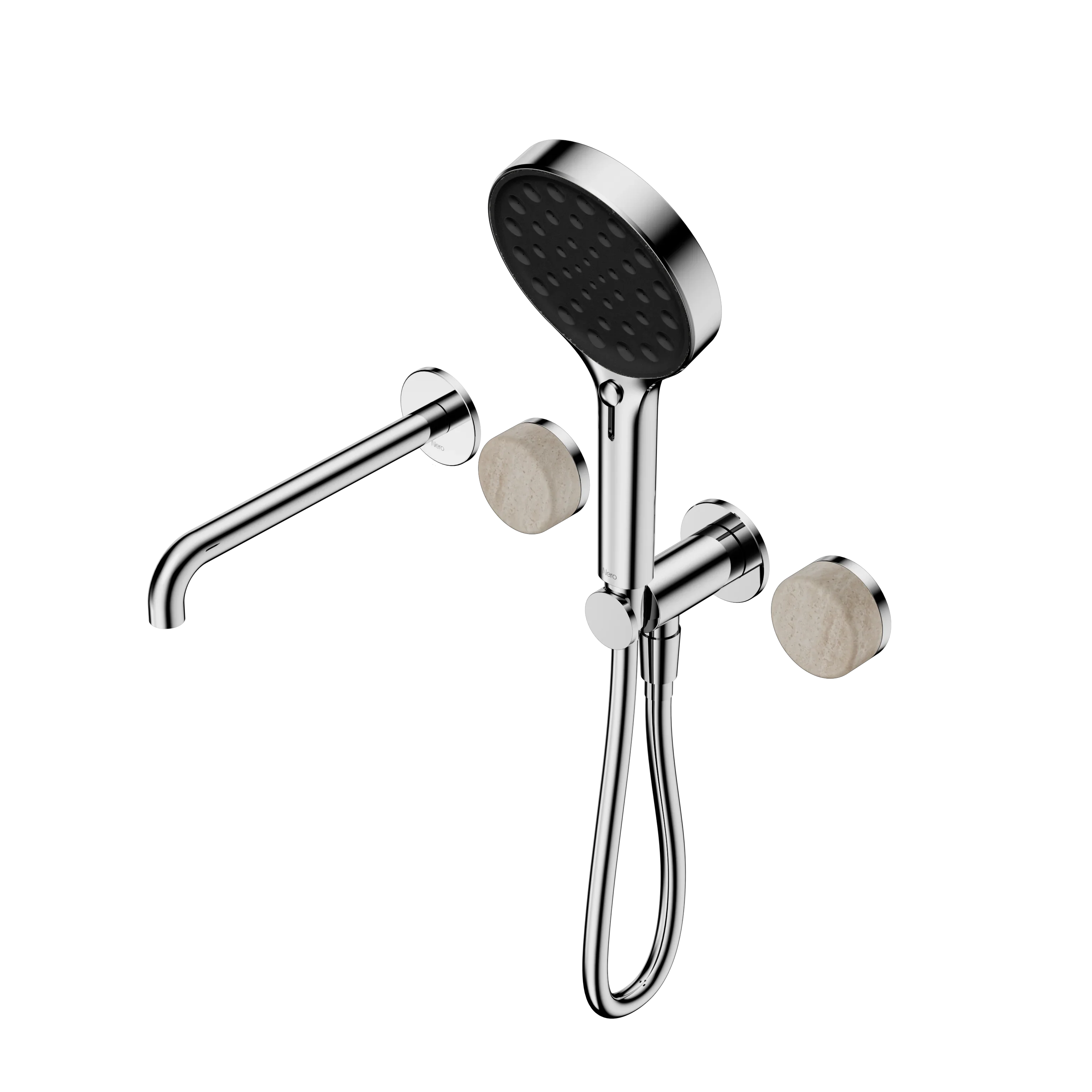 Nero Serenity Progressive Shower System With Spout With Rome Travertine Handle And Serenity Hand Shower