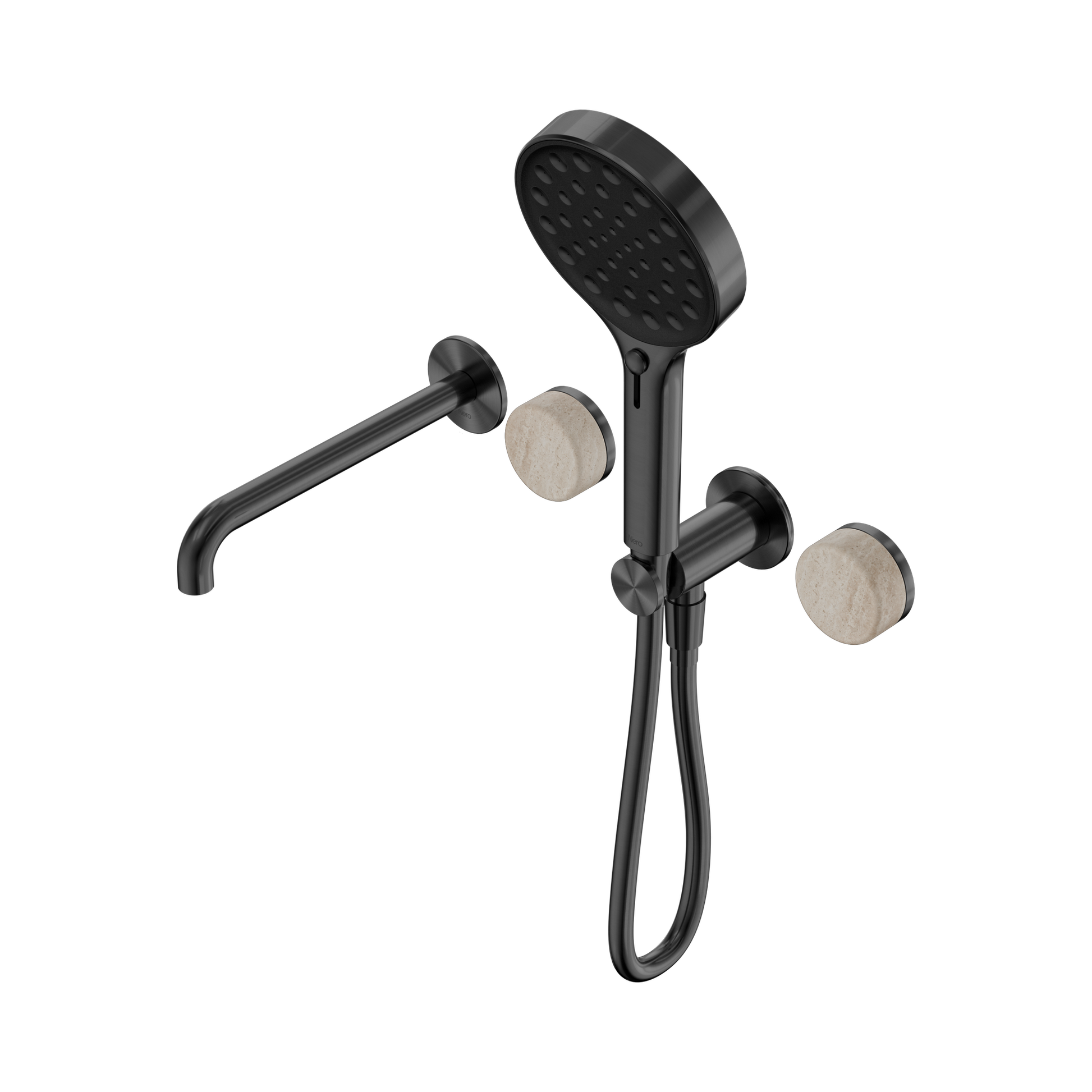 Nero Serenity Progressive Shower System With Spout With Rome Travertine Handle And Serenity Hand Shower, Gun Metal