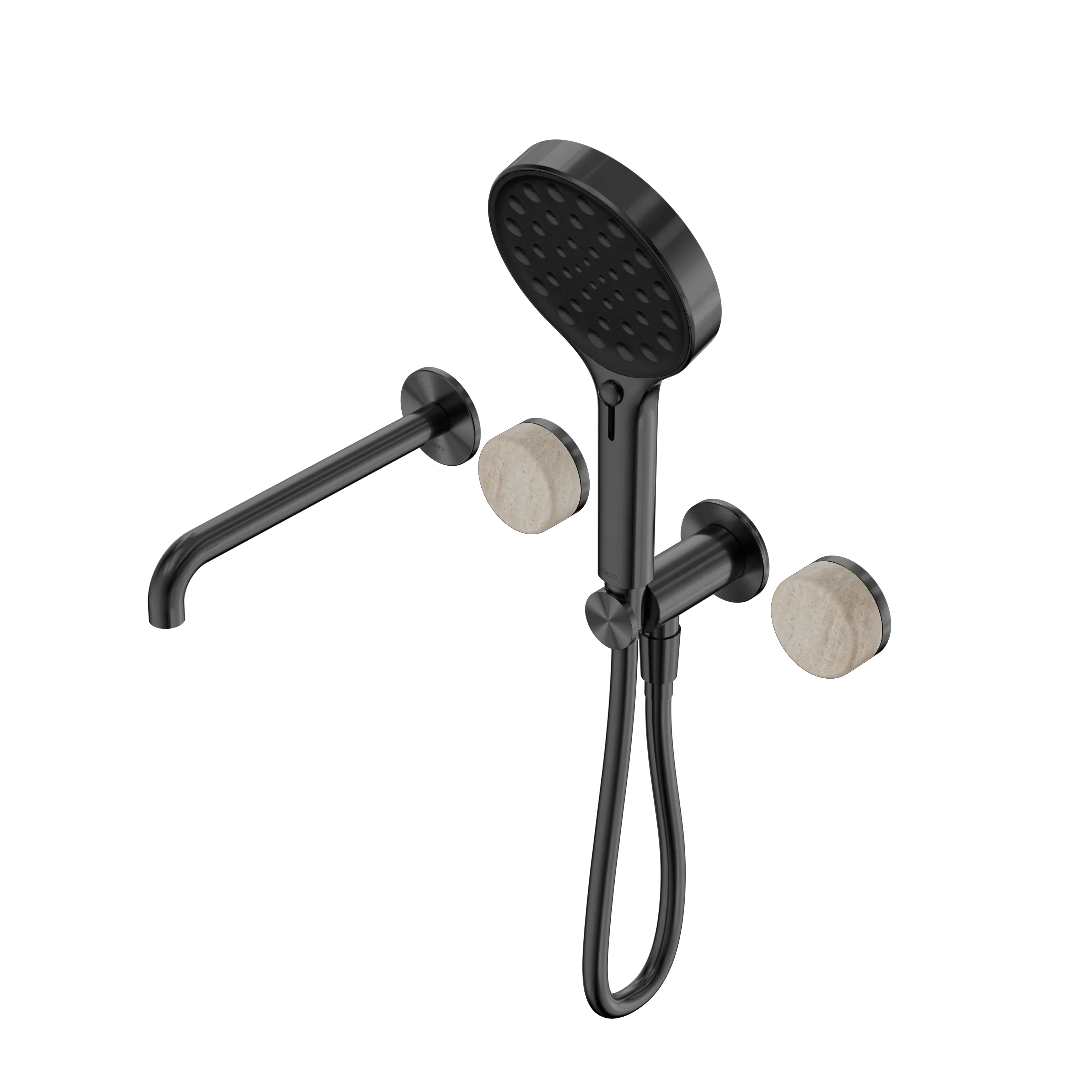 Nero Serenity Progressive Shower System With Spout With Rome Travertine Handle And Serenity Hand Shower