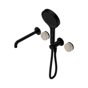 Nero Serenity Progressive Shower System With Spout With Rome Travertine Handle And Serenity Hand Shower, Matte Black