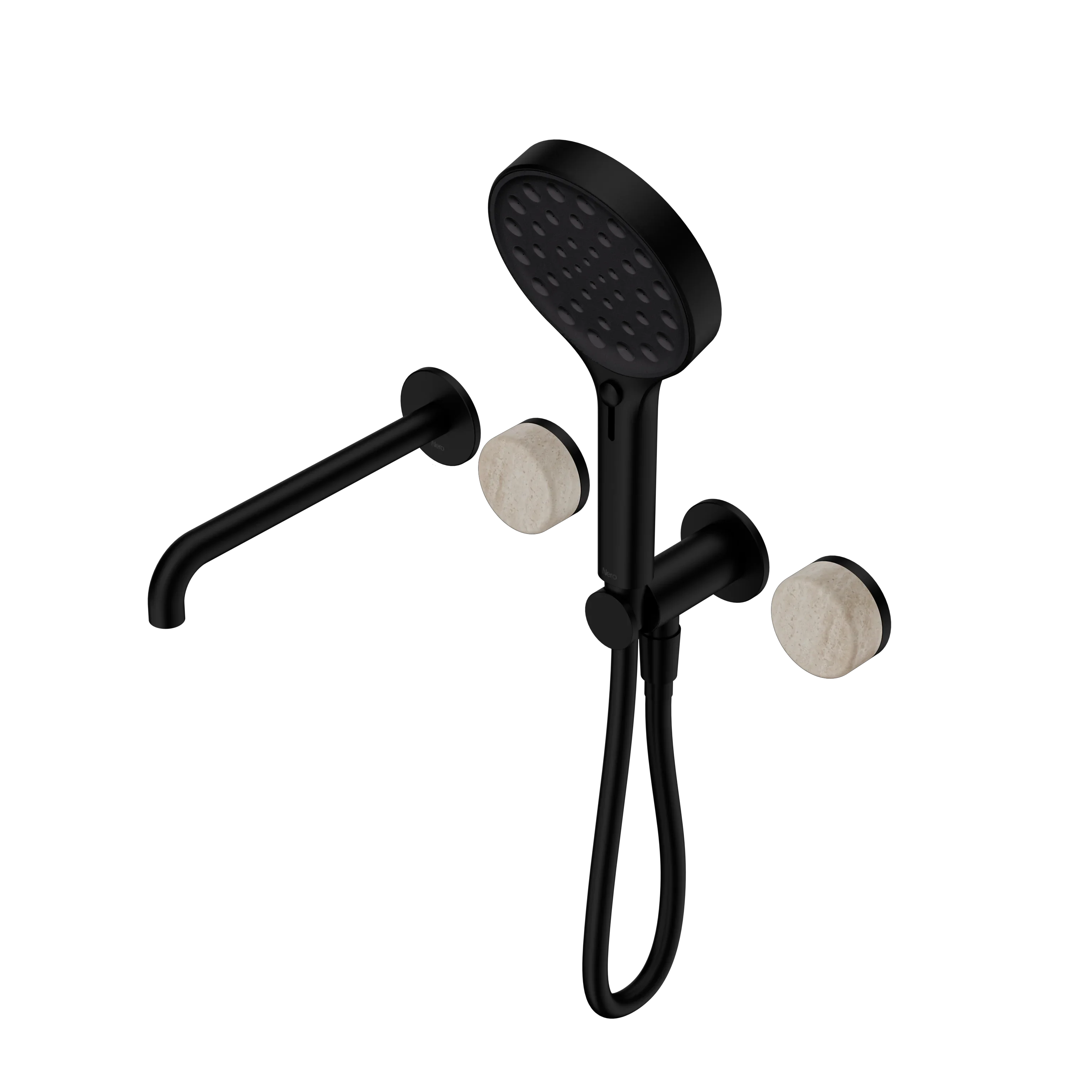Nero Serenity Progressive Shower System With Spout With Rome Travertine Handle And Serenity Hand Shower