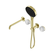 Nero Serenity Progressive Shower System With Spout With Arabescato Corchia Handle And Serenity Hand Shower, Brushed Gold