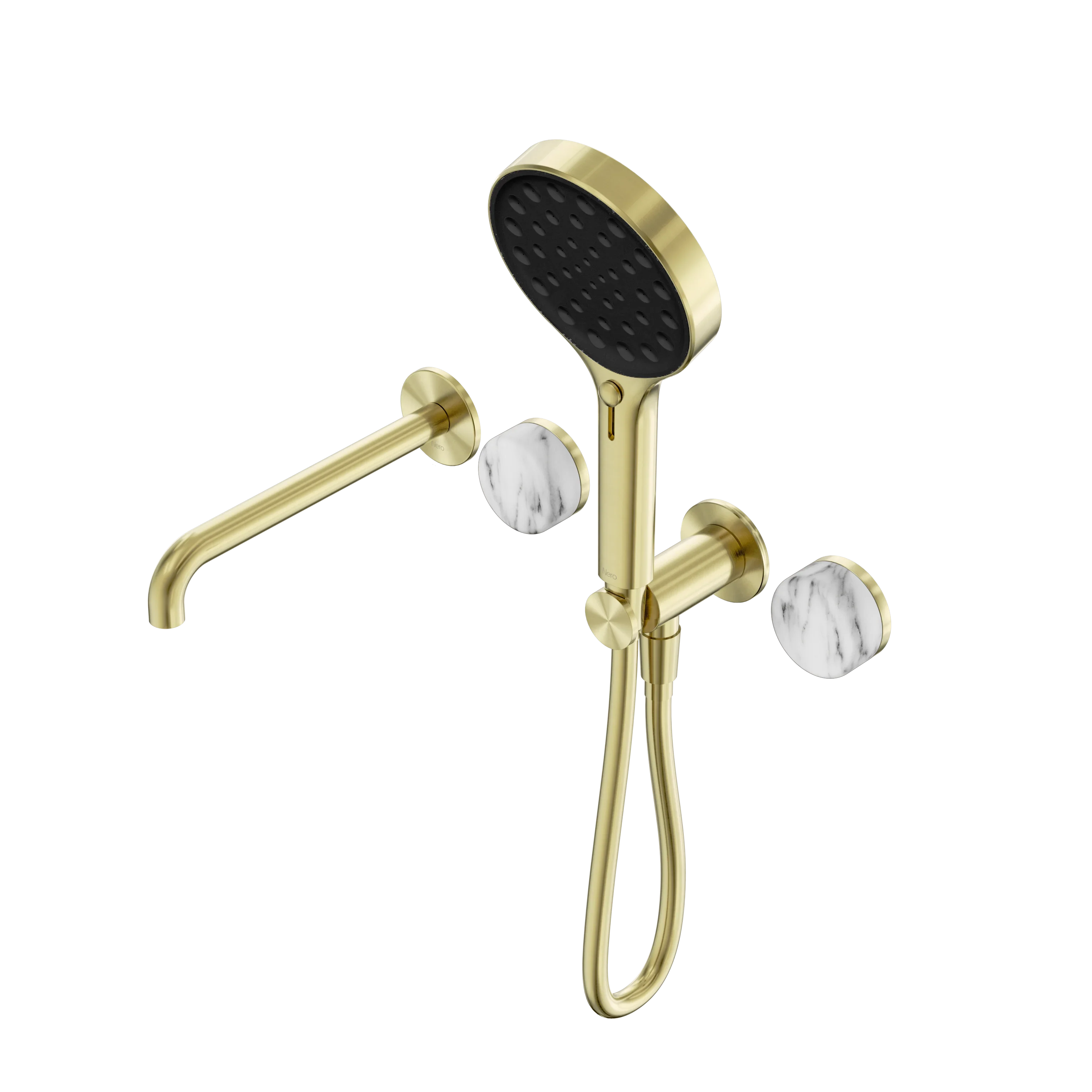 Nero Serenity Progressive Shower System With Spout With Arabescato Corchia Handle And Serenity Hand Shower