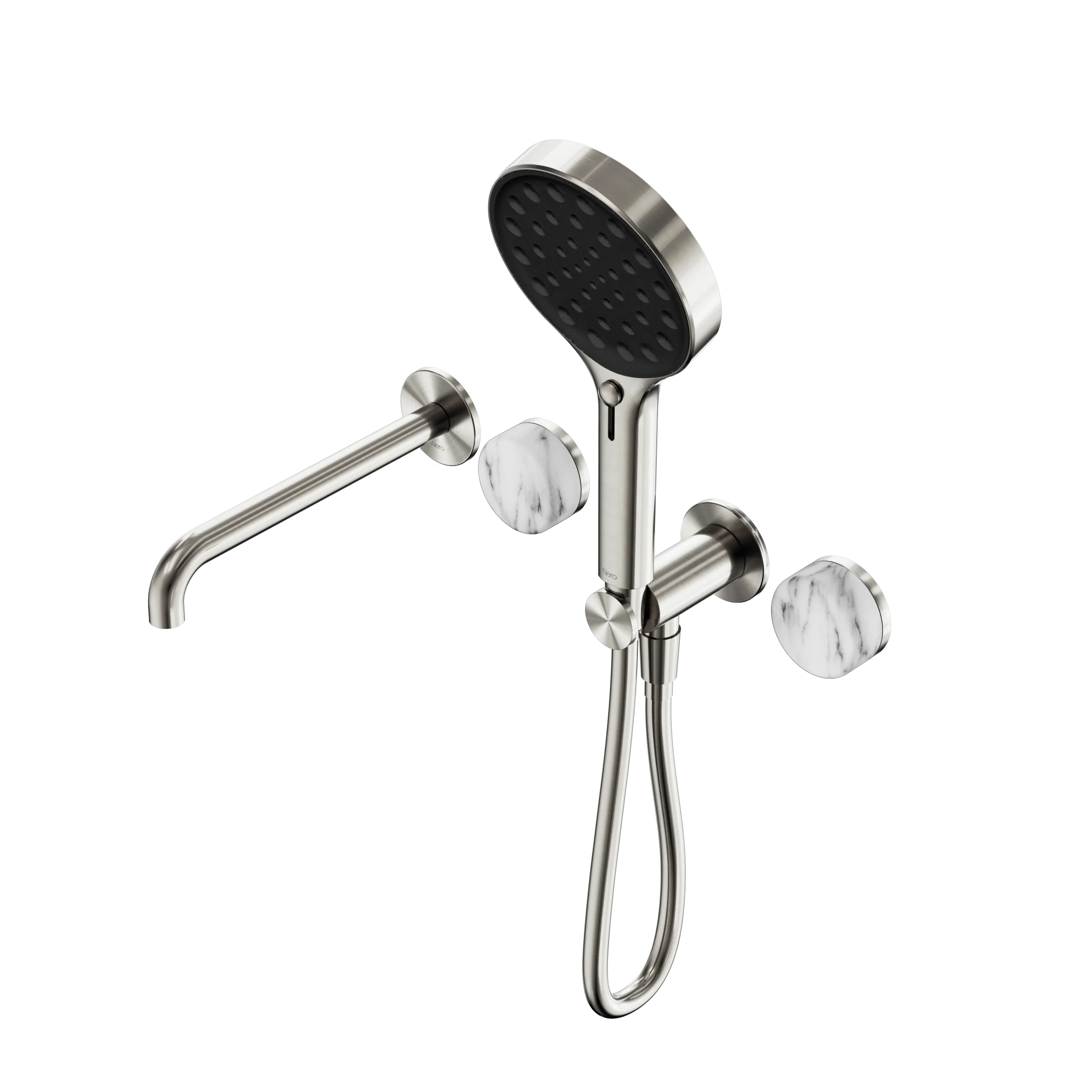 Nero Serenity Progressive Shower System With Spout With Arabescato Corchia Handle And Serenity Hand Shower