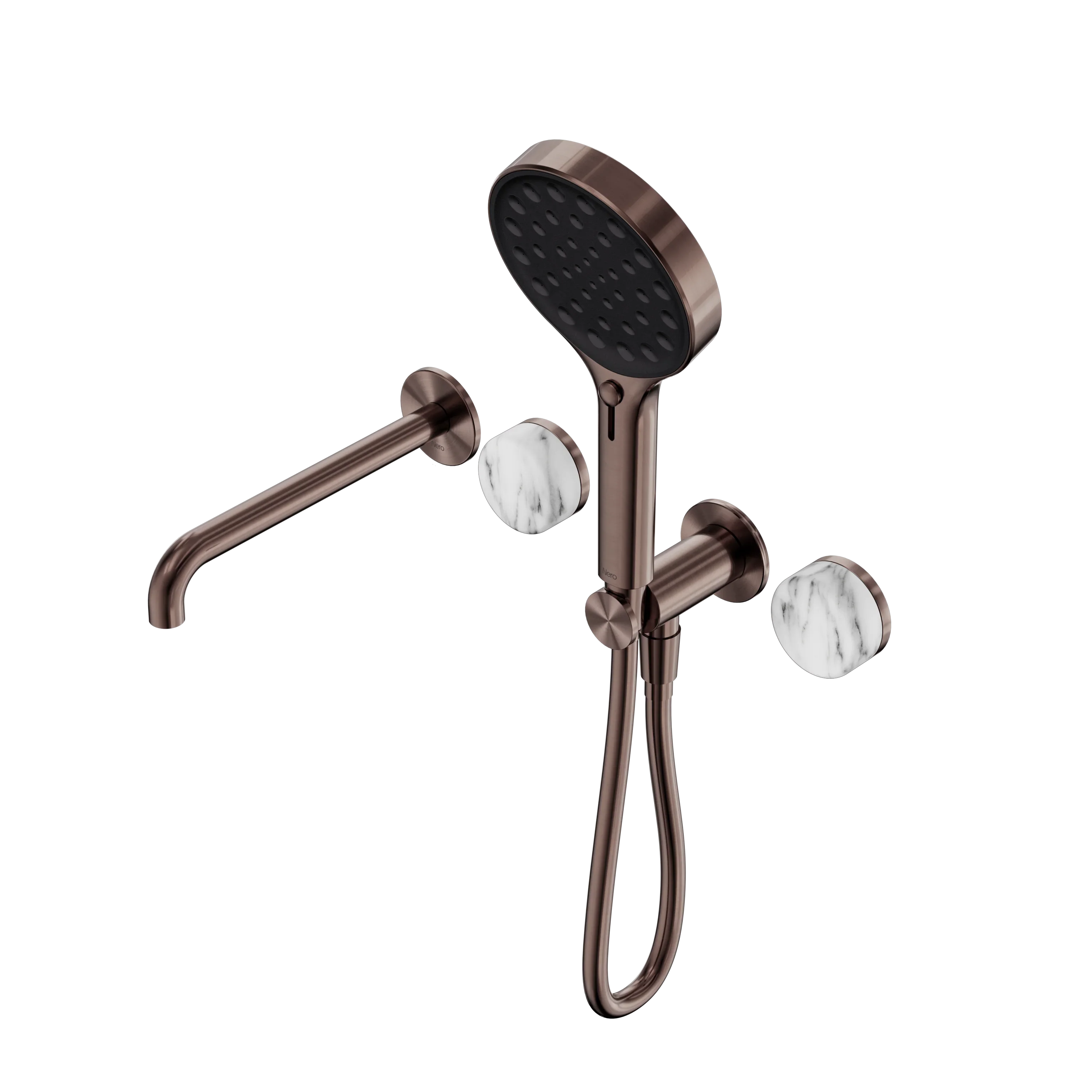 Nero Serenity Progressive Shower System With Spout With Arabescato Corchia Handle And Serenity Hand Shower
