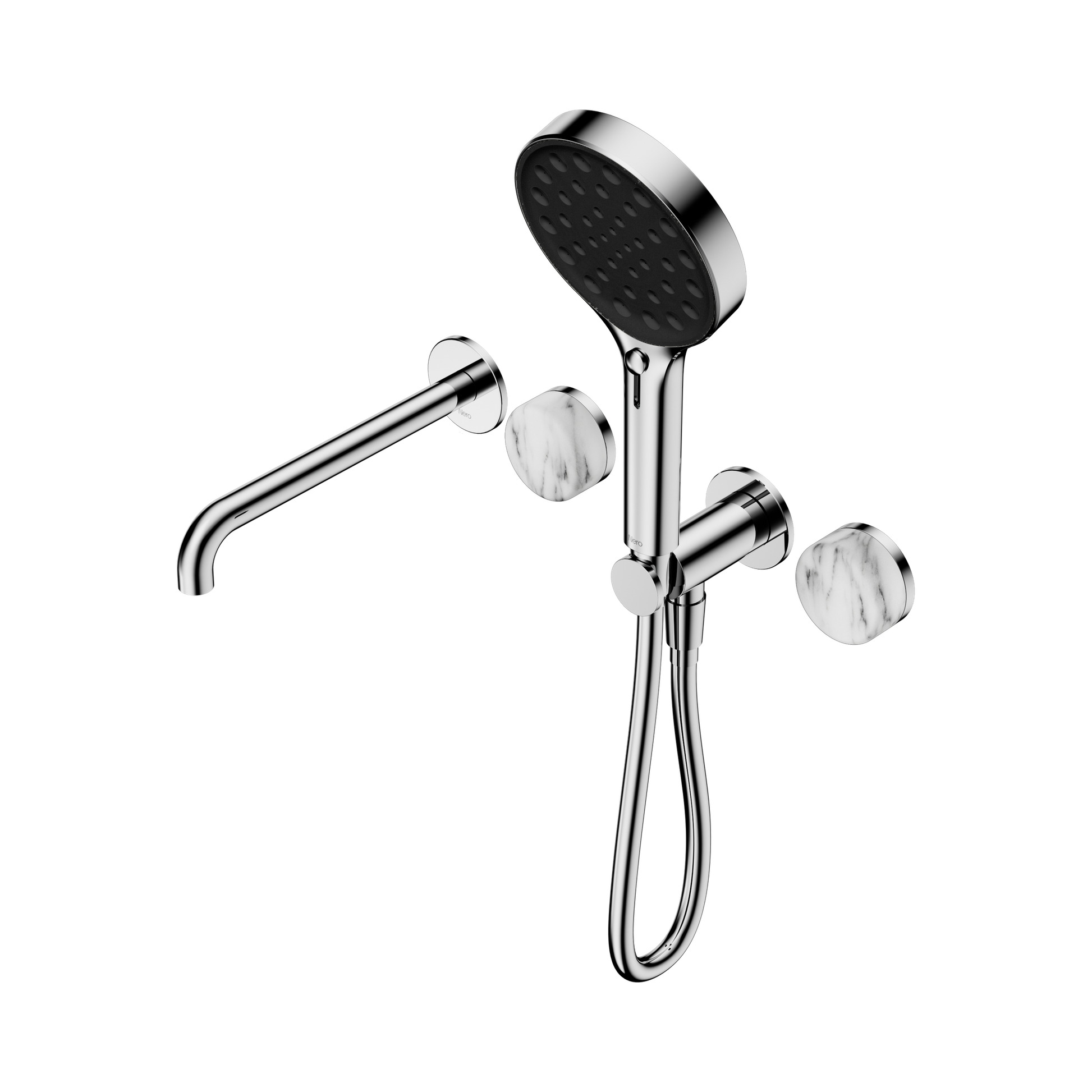 Nero Serenity Progressive Shower System With Spout With Arabescato Corchia Handle And Serenity Hand Shower, Chrome