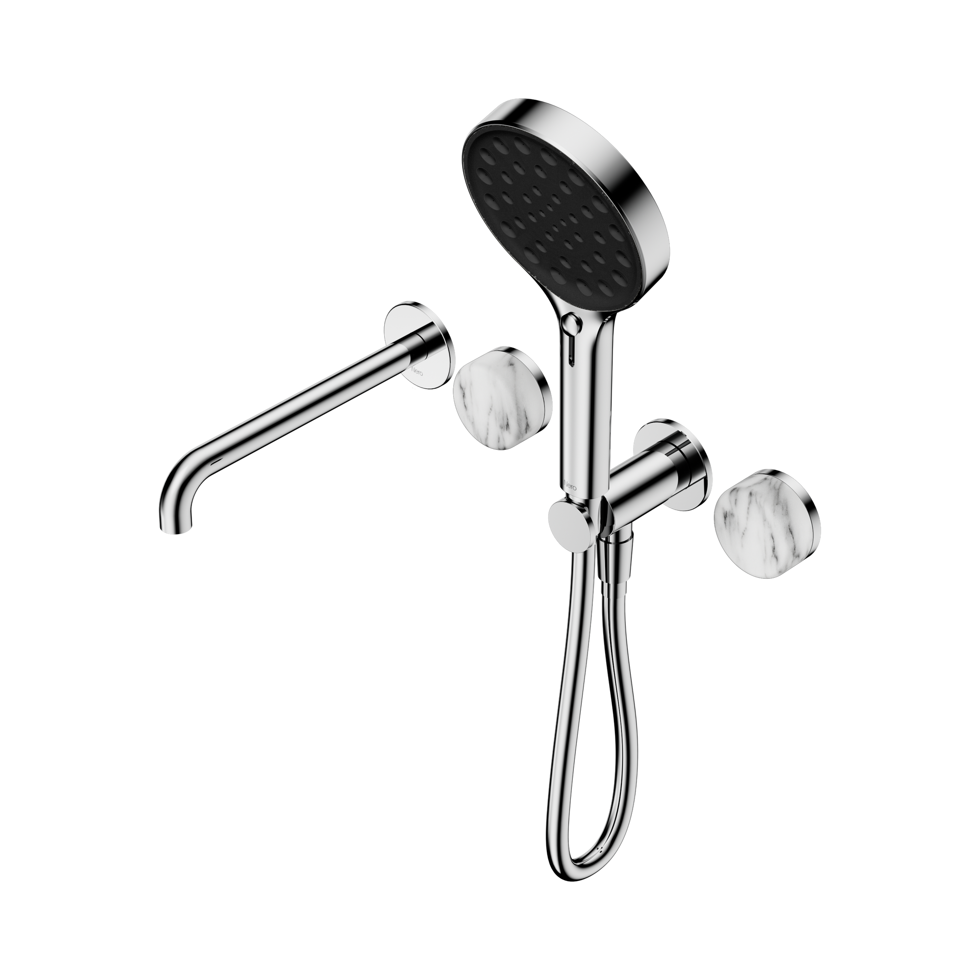 Nero Serenity Progressive Shower System With Spout With Arabescato Corchia Handle And Serenity Hand Shower, Chrome