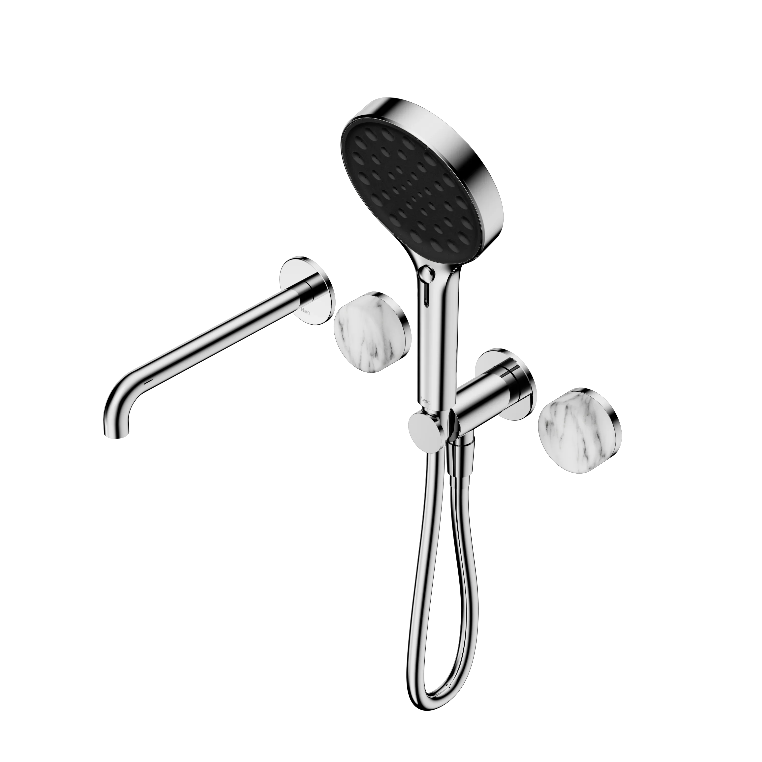 Nero Serenity Progressive Shower System With Spout With Arabescato Corchia Handle And Serenity Hand Shower