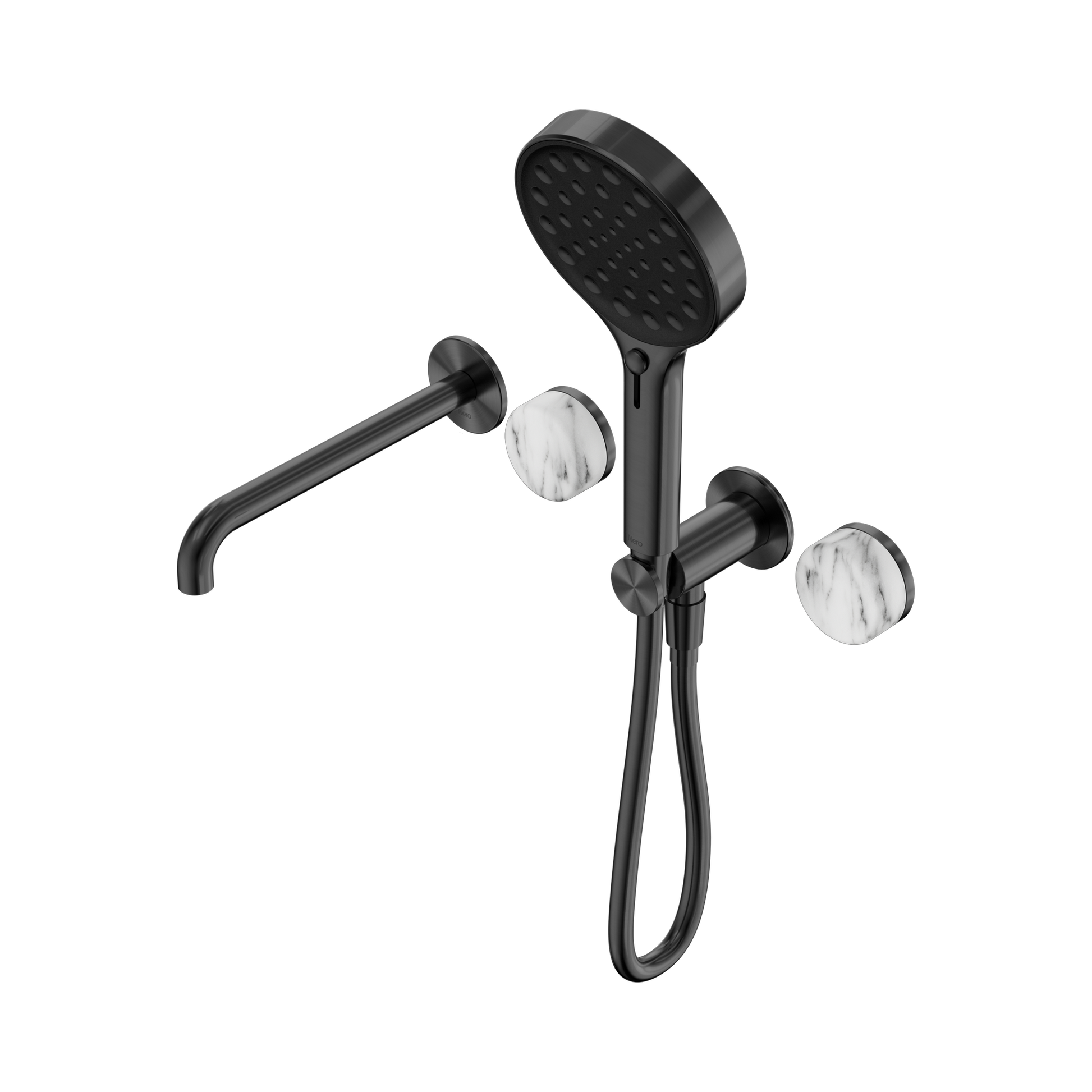 Nero Serenity Progressive Shower System With Spout With Arabescato Corchia Handle And Serenity Hand Shower, Gun Metal