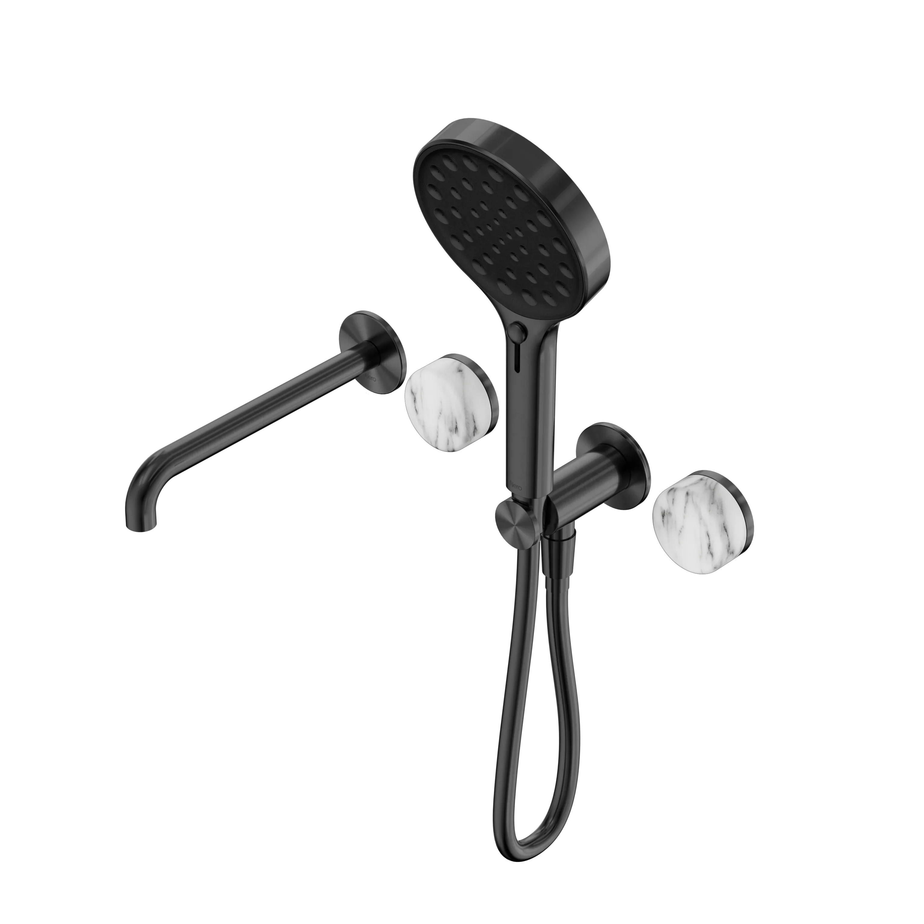 Nero Serenity Progressive Shower System With Spout With Arabescato Corchia Handle And Serenity Hand Shower