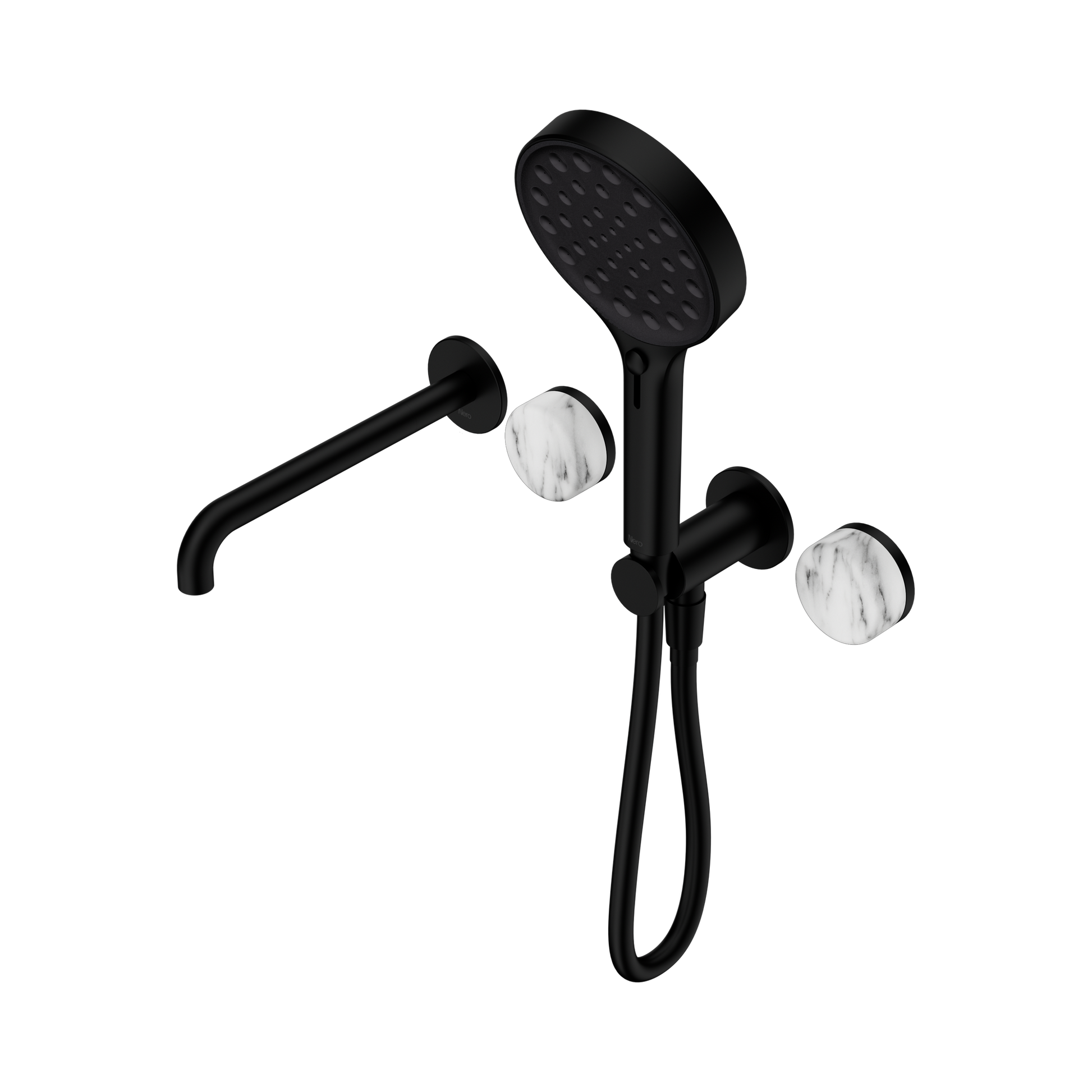 Nero Serenity Progressive Shower System With Spout With Arabescato Corchia Handle And Serenity Hand Shower, Matte Black