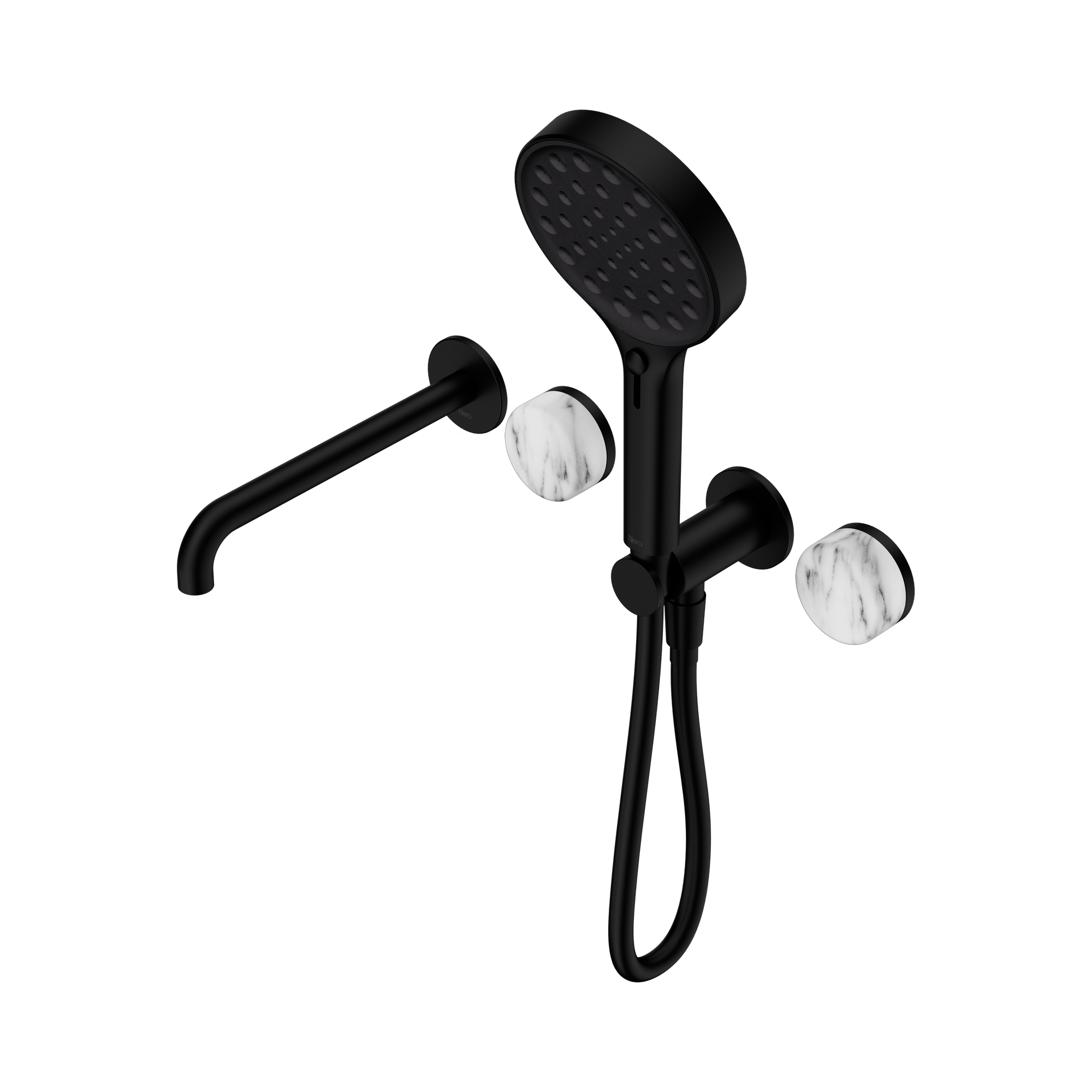 Nero Serenity Progressive Shower System With Spout With Arabescato Corchia Handle And Serenity Hand Shower, Matte Black