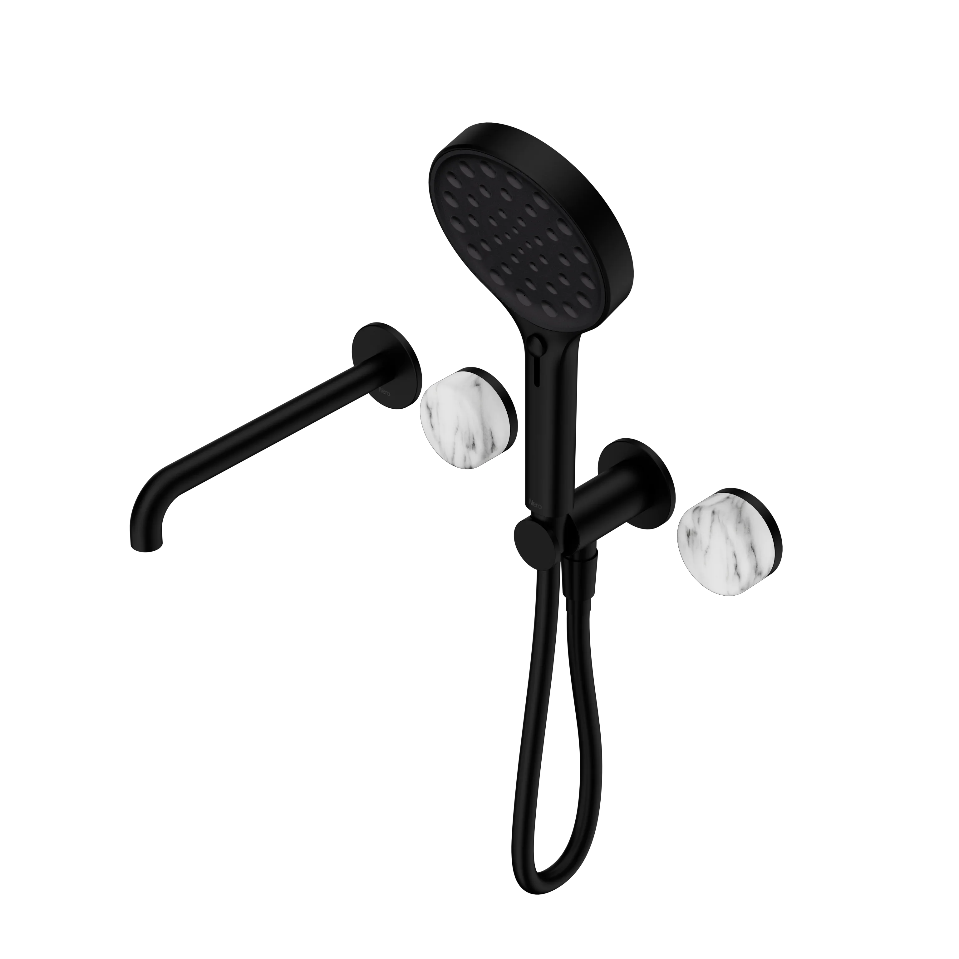 Nero Serenity Progressive Shower System With Spout With Arabescato Corchia Handle And Serenity Hand Shower