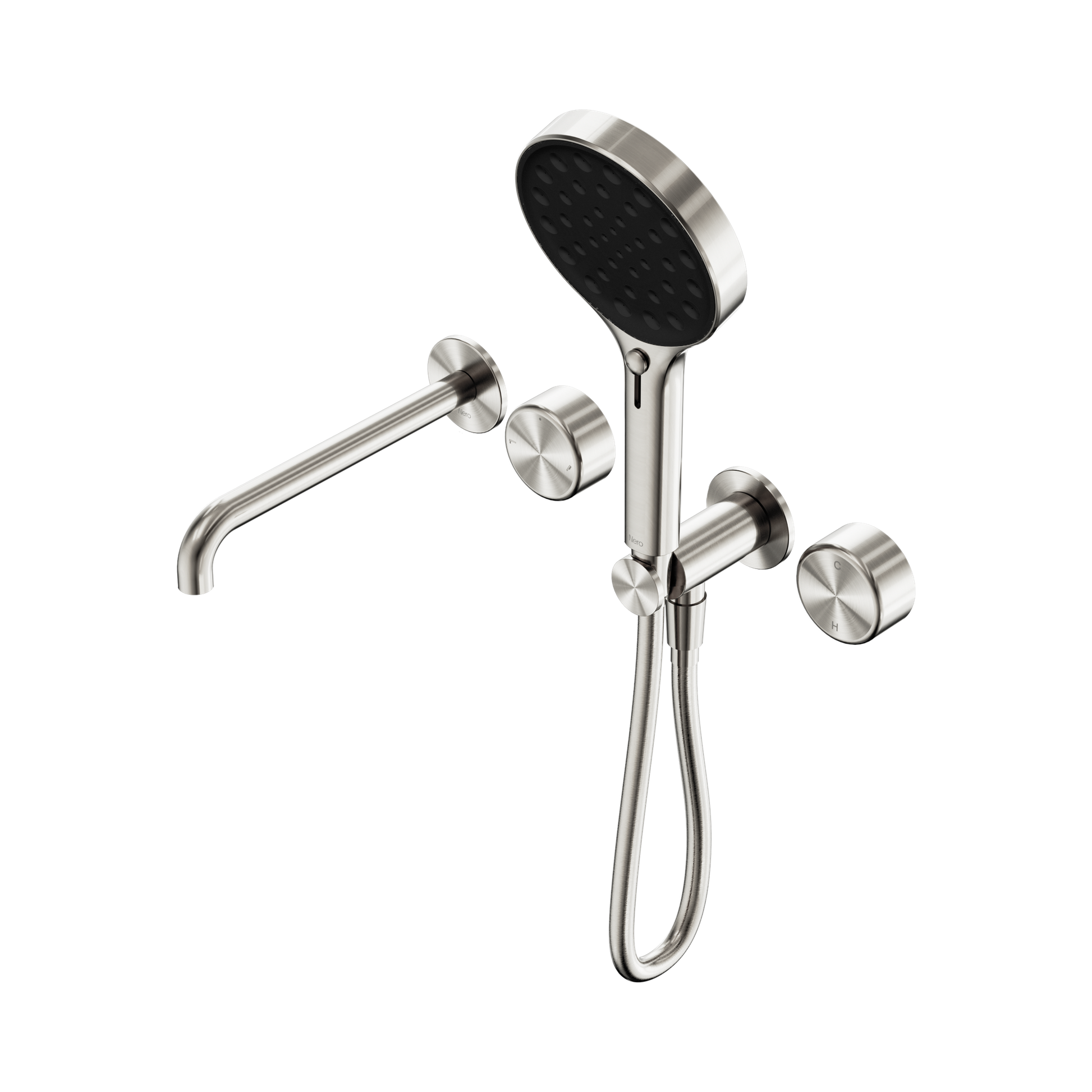 Nero Serenity Progressive Shower System With Spout With Metal Handle And Serenity Hand Shower, Brushed Nickel