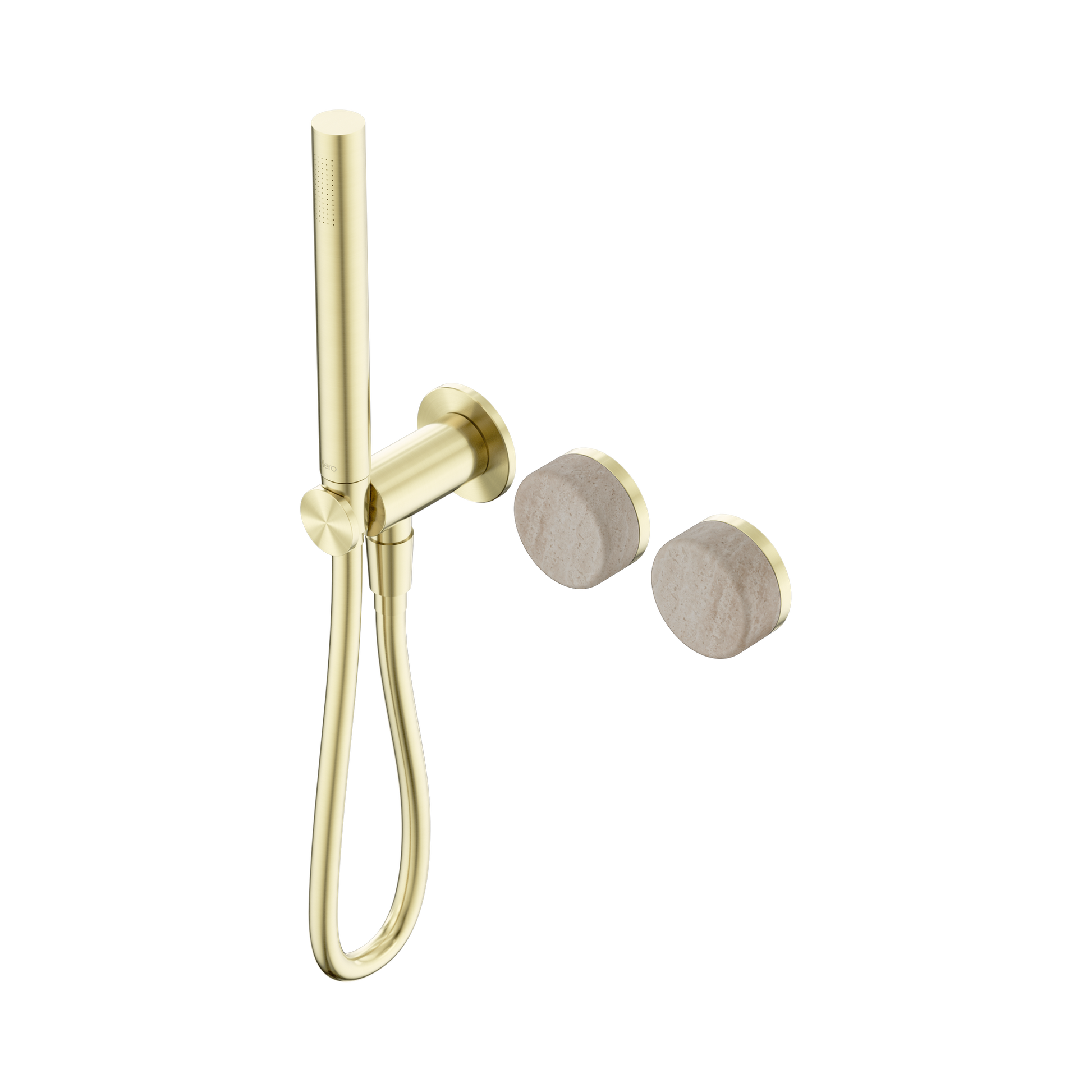 Nero Serenity Progressive Shower System With Rome Travertine Handle And Slim Shower, Brushed Gold