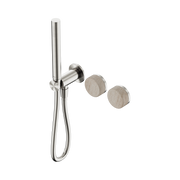 Nero Serenity Progressive Shower System With Rome Travertine Handle And Slim Shower, Brushed Nickel
