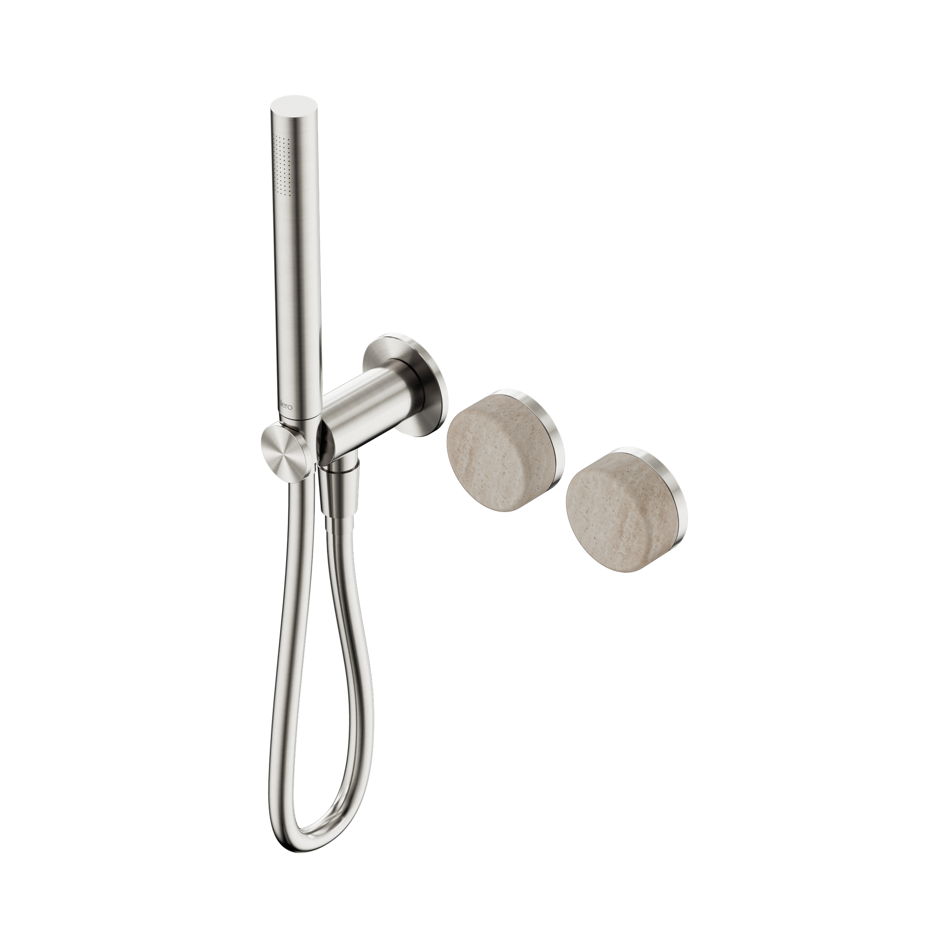 Nero Serenity Progressive Shower System With Rome Travertine Handle And Slim Shower, Brushed Nickel