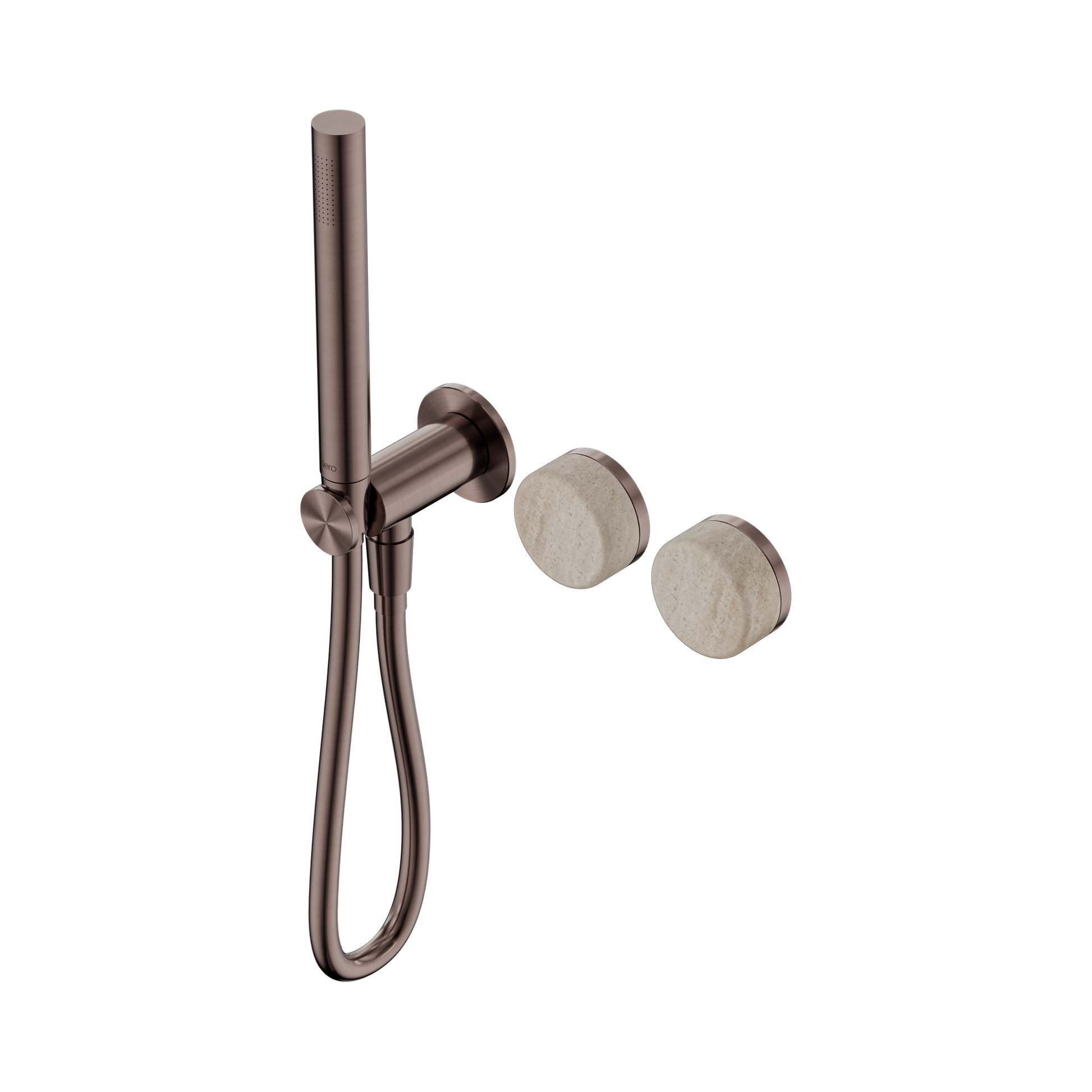 Nero Serenity Progressive Shower System With Rome Travertine Handle And Slim Shower, Brushed Bronze