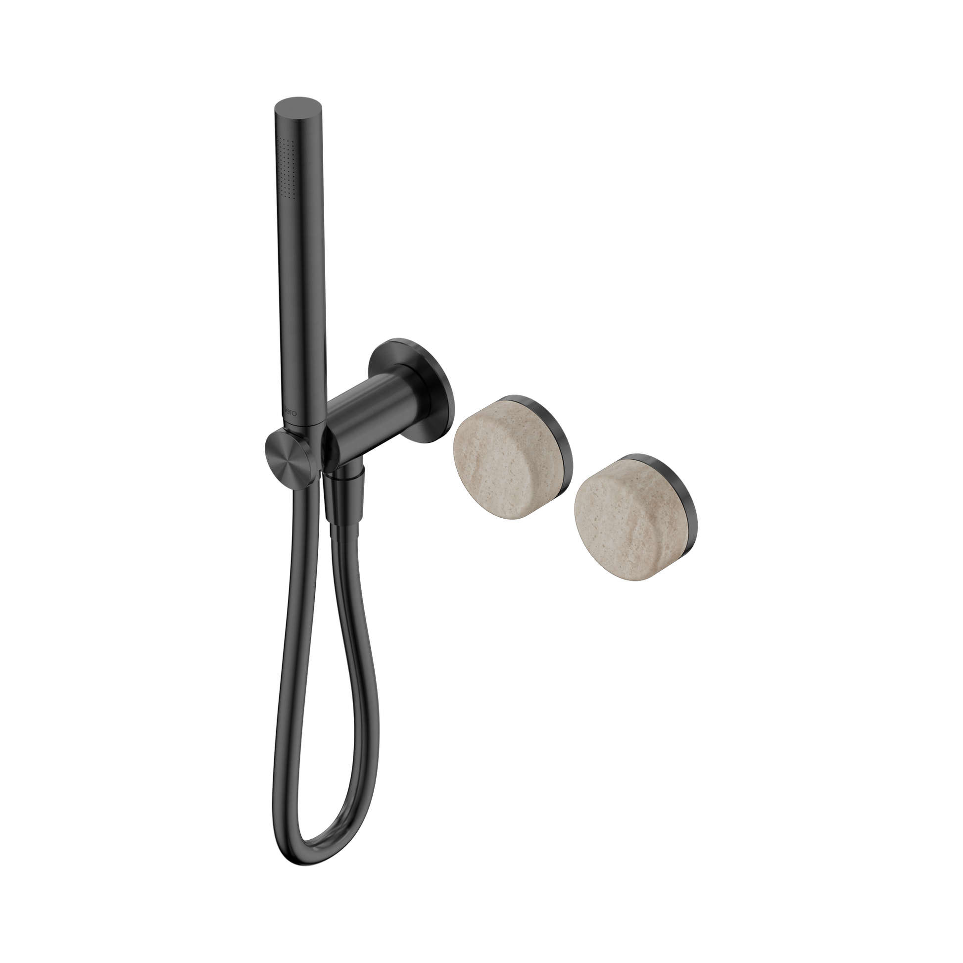 Nero Serenity Progressive Shower System With Rome Travertine Handle And Slim Shower, Gun Metal