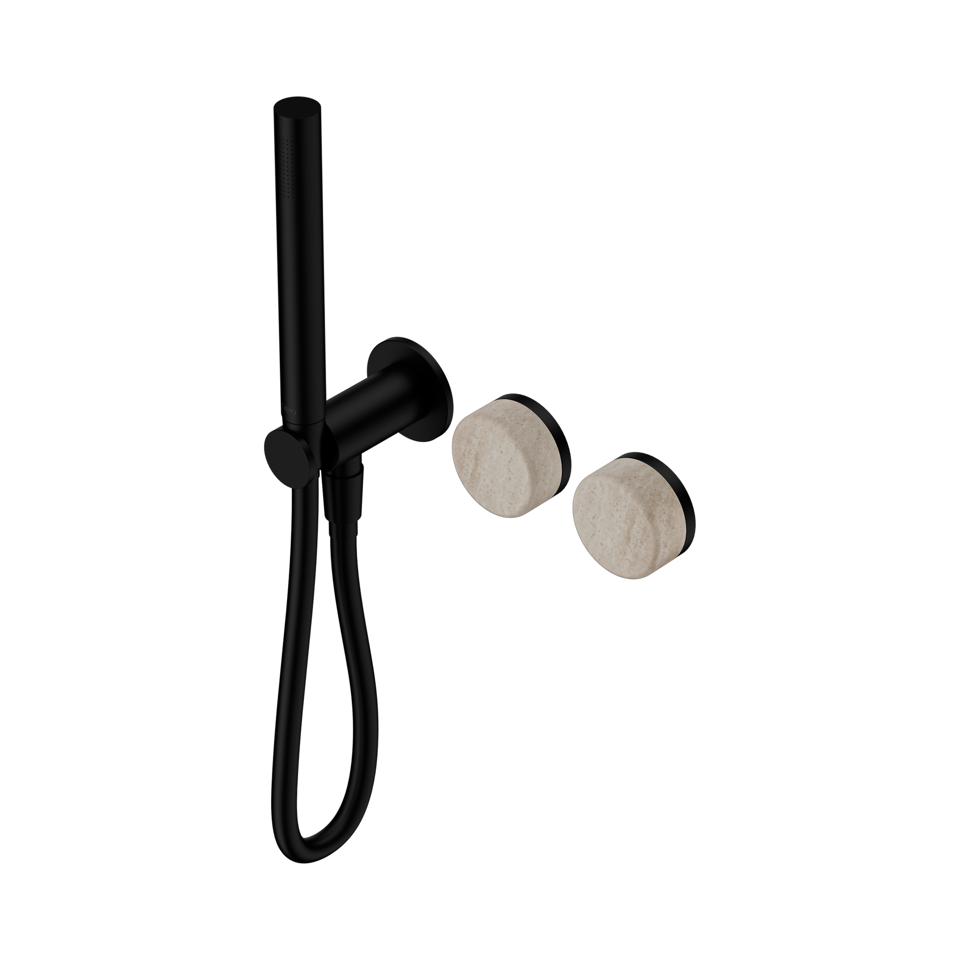 Nero Serenity Progressive Shower System With Rome Travertine Handle And Slim Shower, Matte Black
