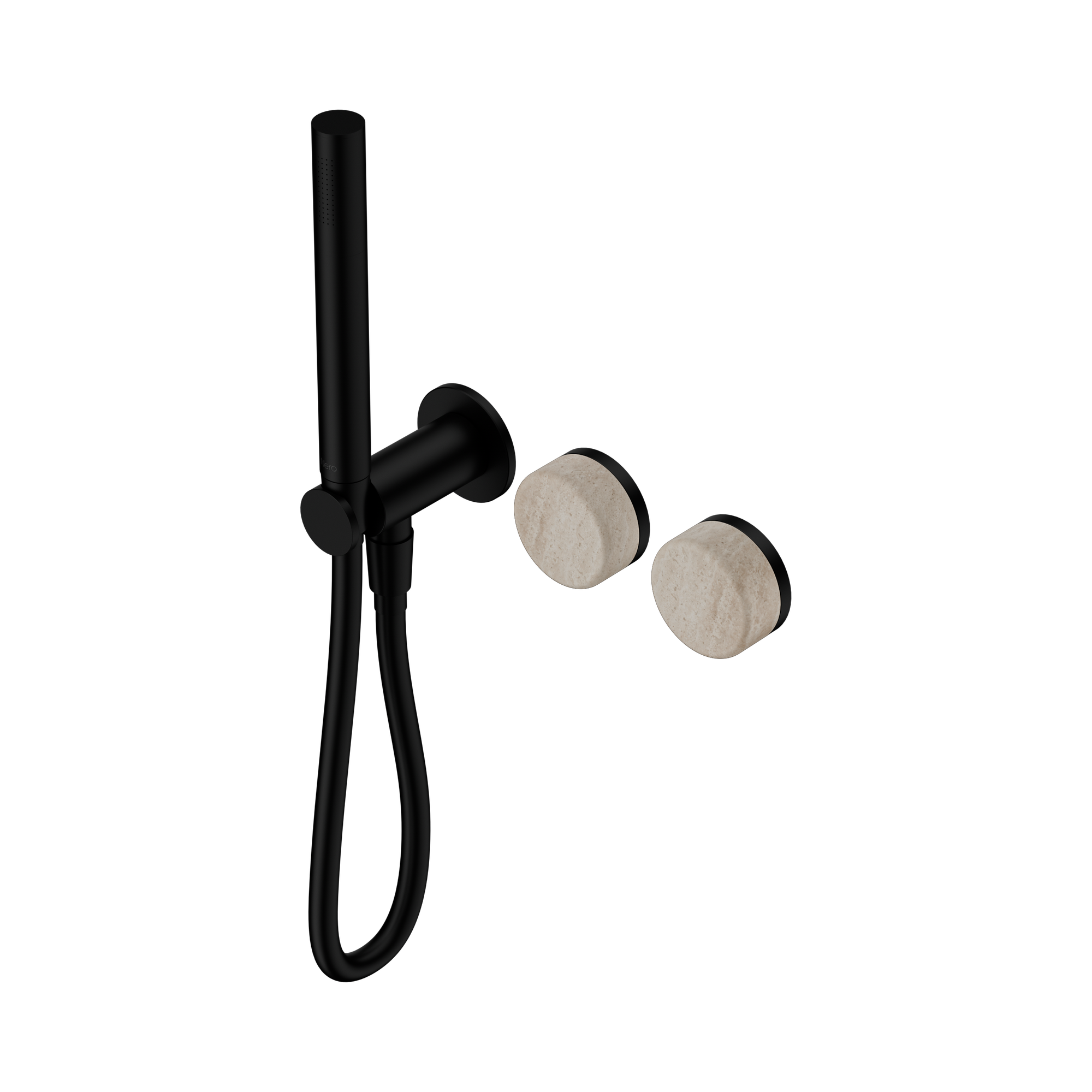 Nero Serenity Progressive Shower System With Rome Travertine Handle And Slim Shower, Matte Black