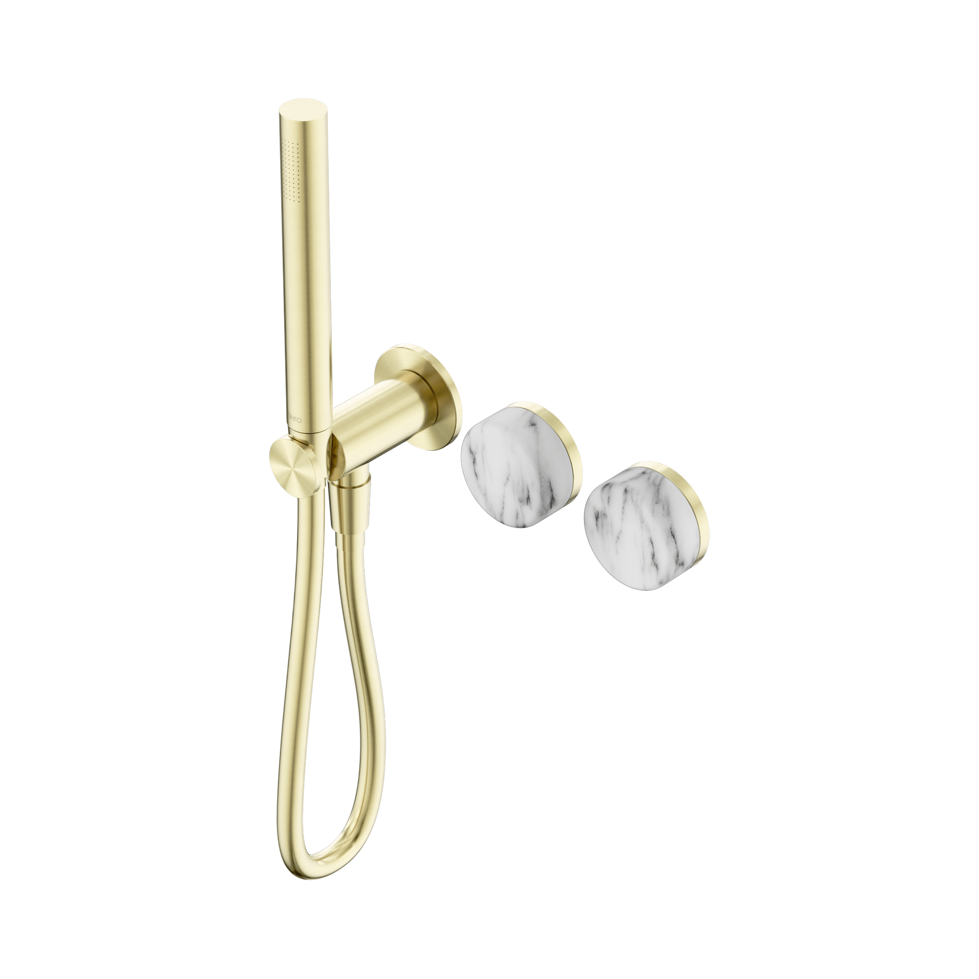 Nero Serenity Progressive Shower System With Arabescato Corchia Handle And Slim Shower, Brushed Gold