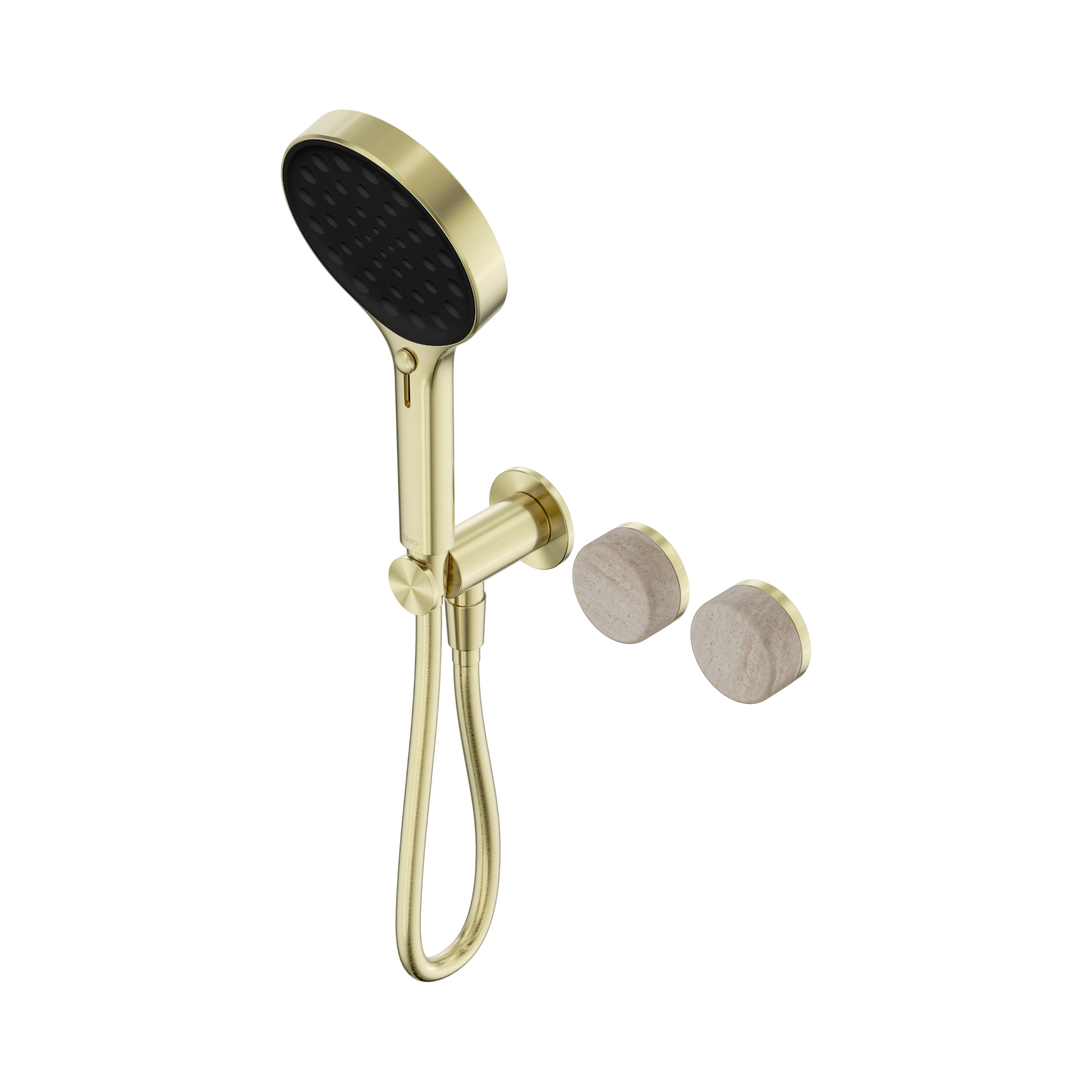 Nero Serenity Progressive Shower System With Rome Travertine Handle And Serenity Hand Shower, Brushed Gold