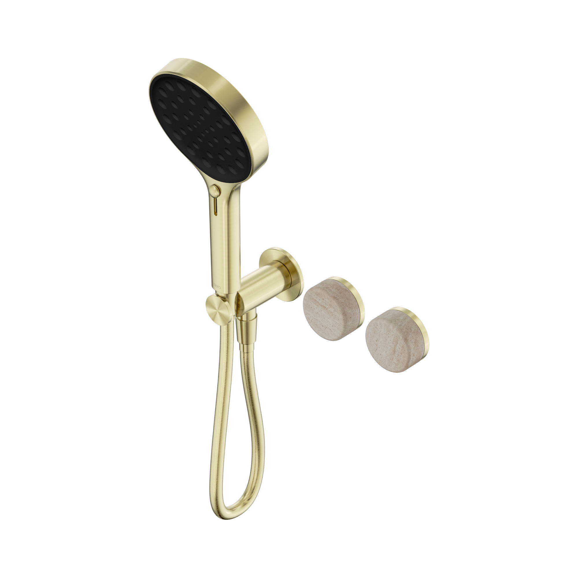 Nero Serenity Progressive Shower System With Rome Travertine Handle And Serenity Hand Shower, Brushed Gold