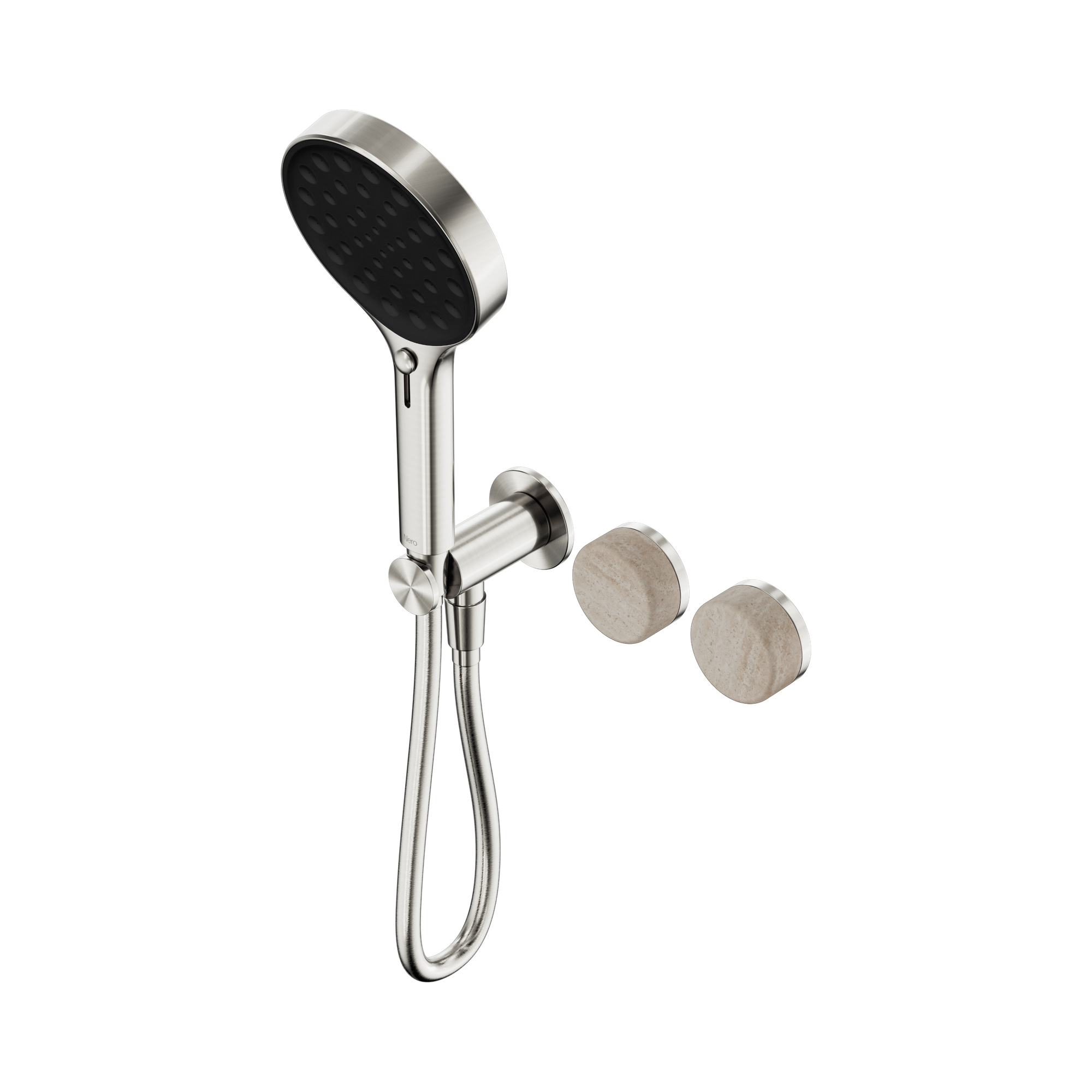 Nero Serenity Progressive Shower System With Rome Travertine Handle And Serenity Hand Shower, Brushed Nickel