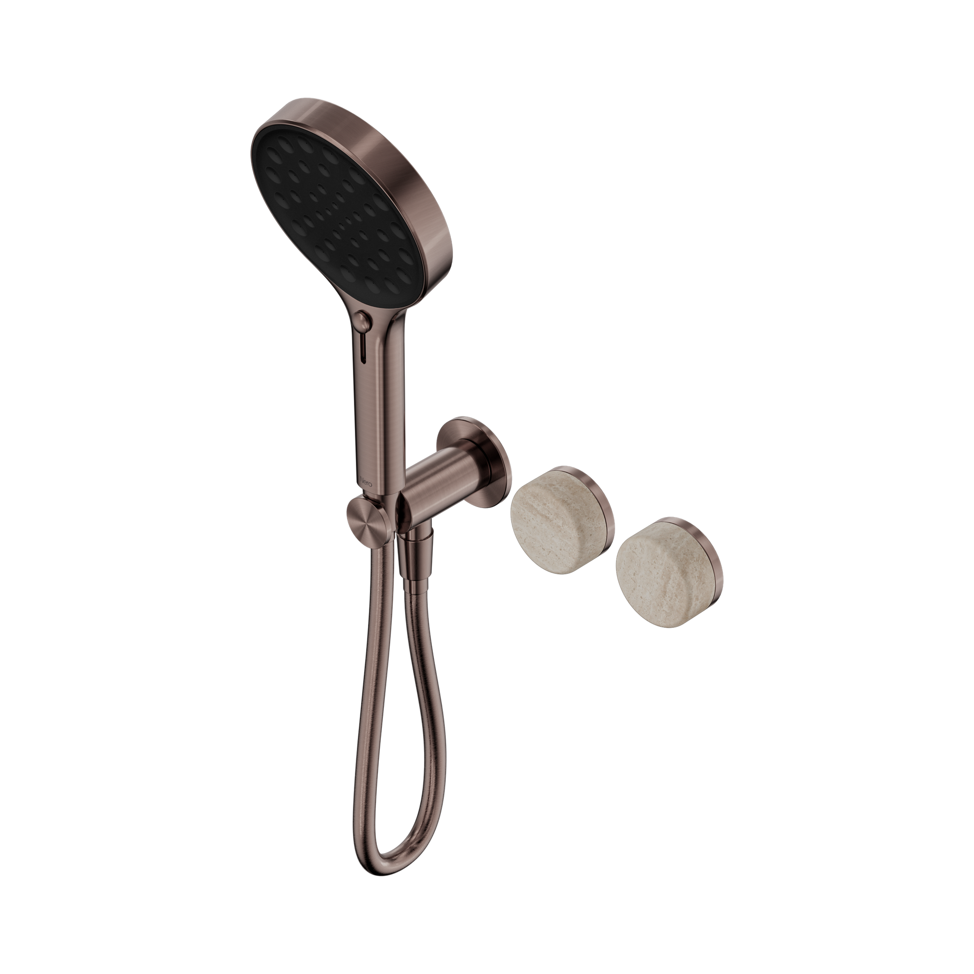 Nero Serenity Progressive Shower System With Rome Travertine Handle And Serenity Hand Shower, Brushed Bronze