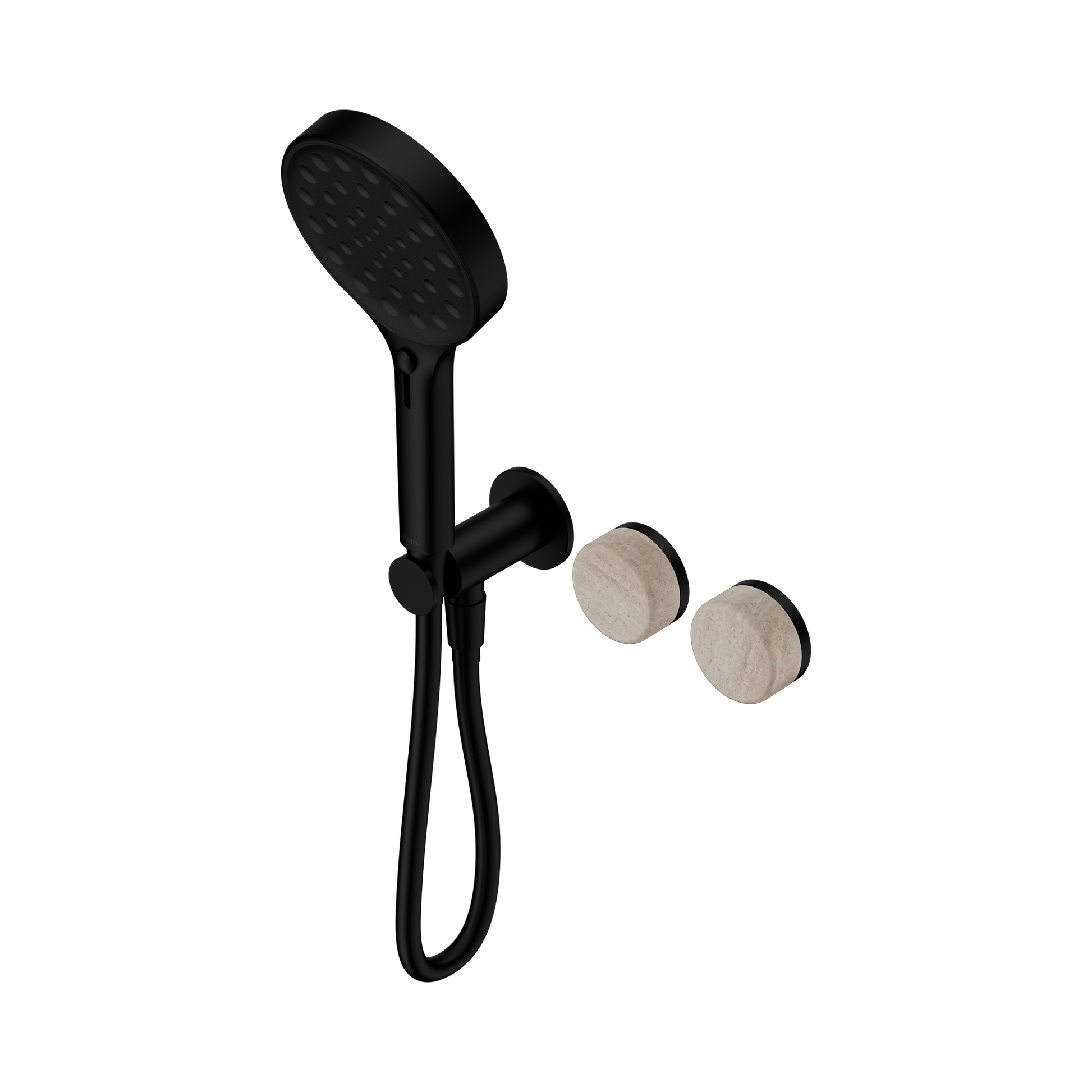 Nero Serenity Progressive Shower System With Rome Travertine Handle And Serenity Hand Shower, Matte Black