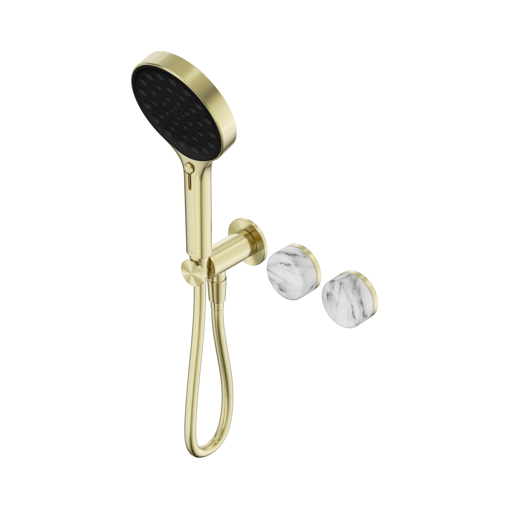 Nero Serenity Progressive Shower System With Arabescato Corchia Handle And Serenity Hand Shower, Brushed Gold