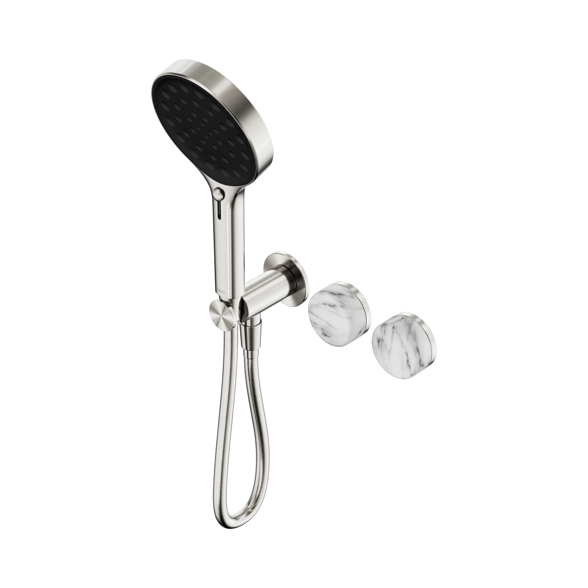 Nero Serenity Progressive Shower System With Arabescato Corchia Handle And Serenity Hand Shower, Brushed Nickel