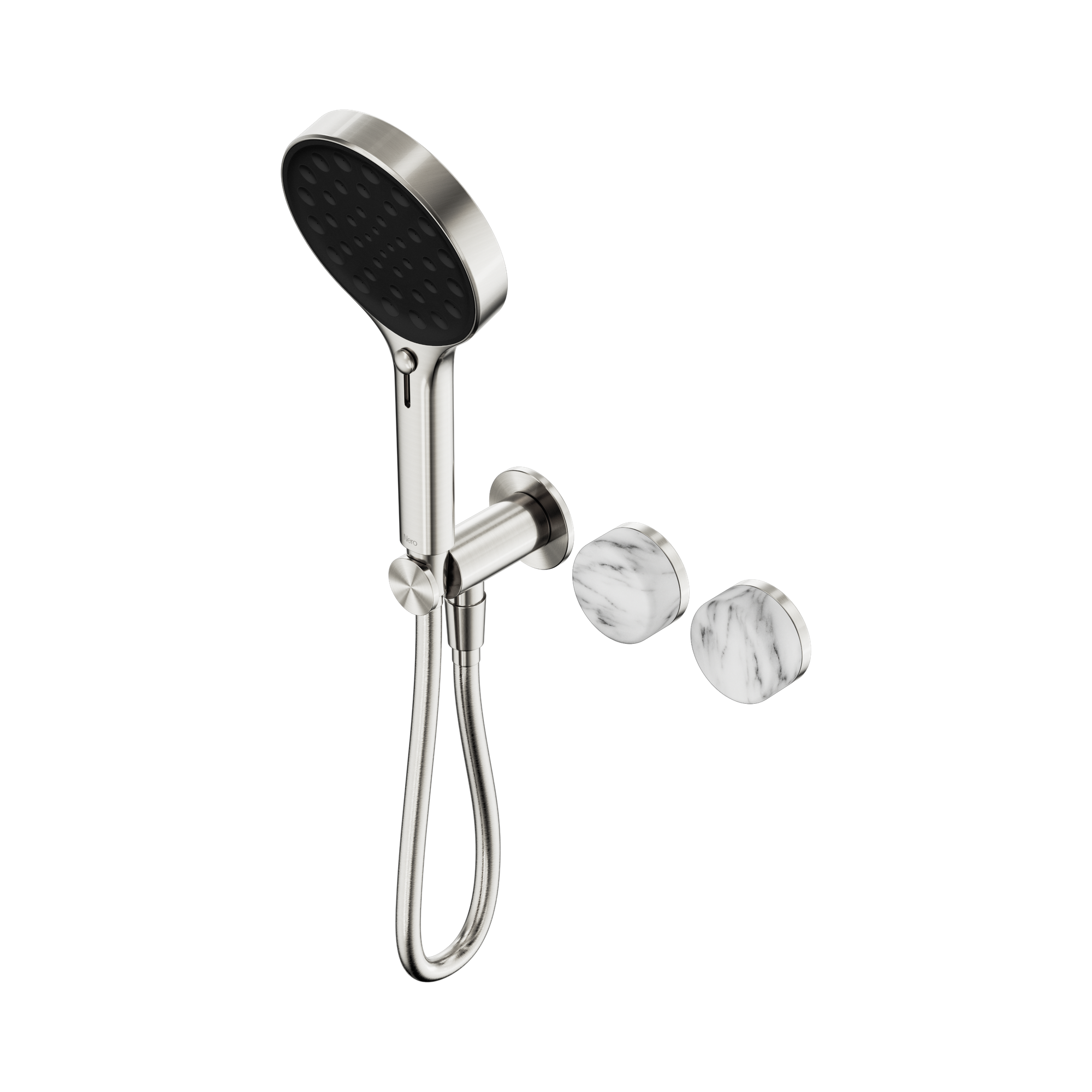 Nero Serenity Progressive Shower System With Arabescato Corchia Handle And Serenity Hand Shower, Brushed Nickel