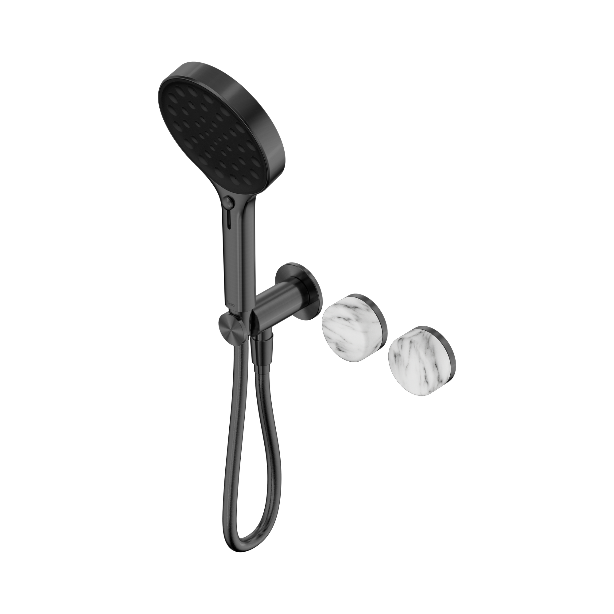 Nero Serenity Progressive Shower System With Arabescato Corchia Handle And Serenity Hand Shower, Gun Metal