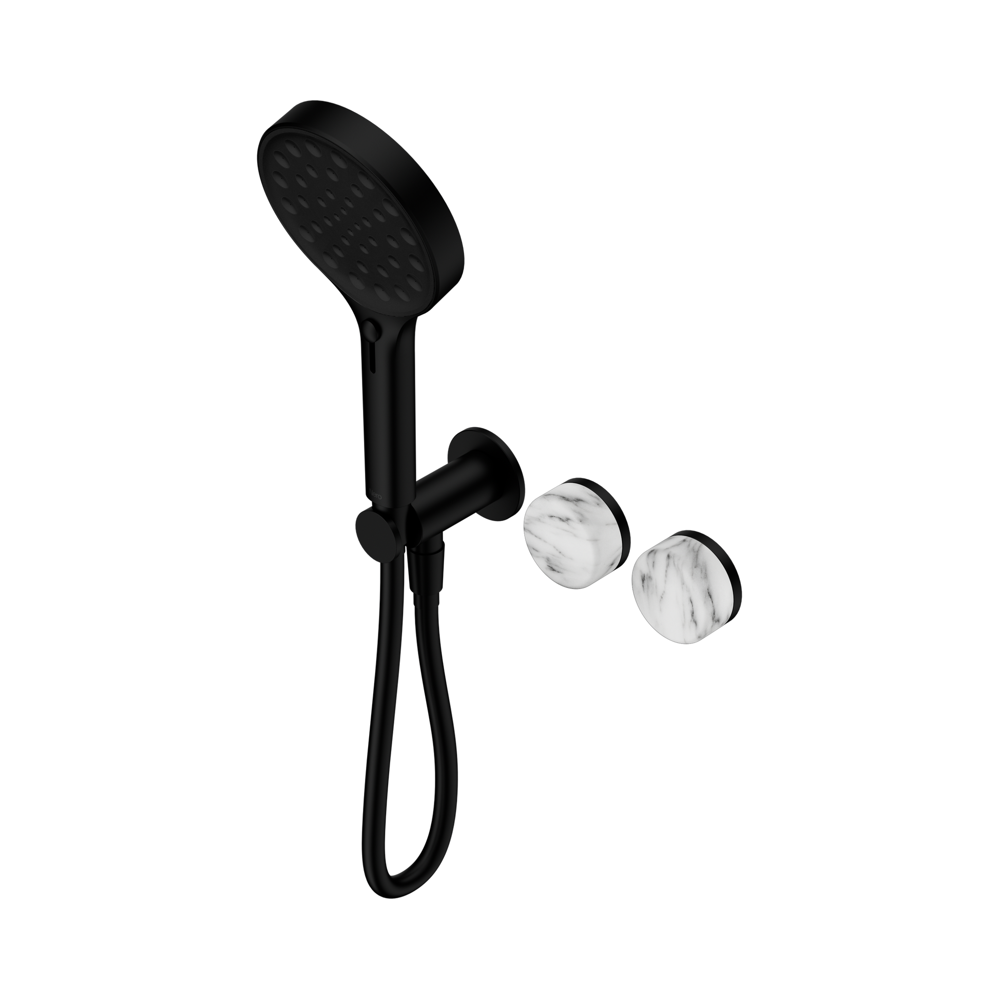 Nero Serenity Progressive Shower System With Arabescato Corchia Handle And Serenity Hand Shower, Matte Black
