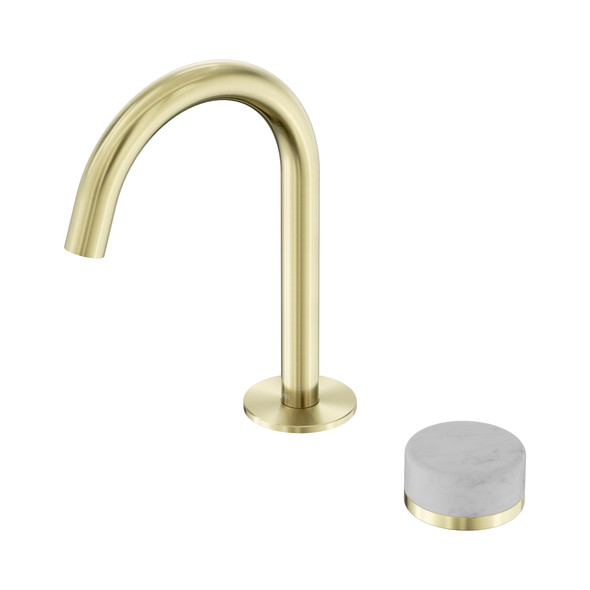 Nero Serenity Progressive Basin Mixer Arc Spout With Carrara Handle, Brushed Gold