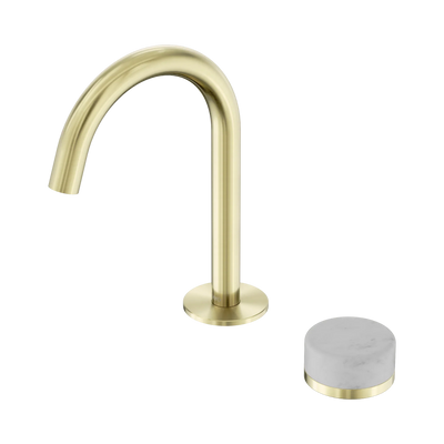 Nero Serenity Progressive Basin Mixer Arc Spout With Carrara Handle, Brushed Gold