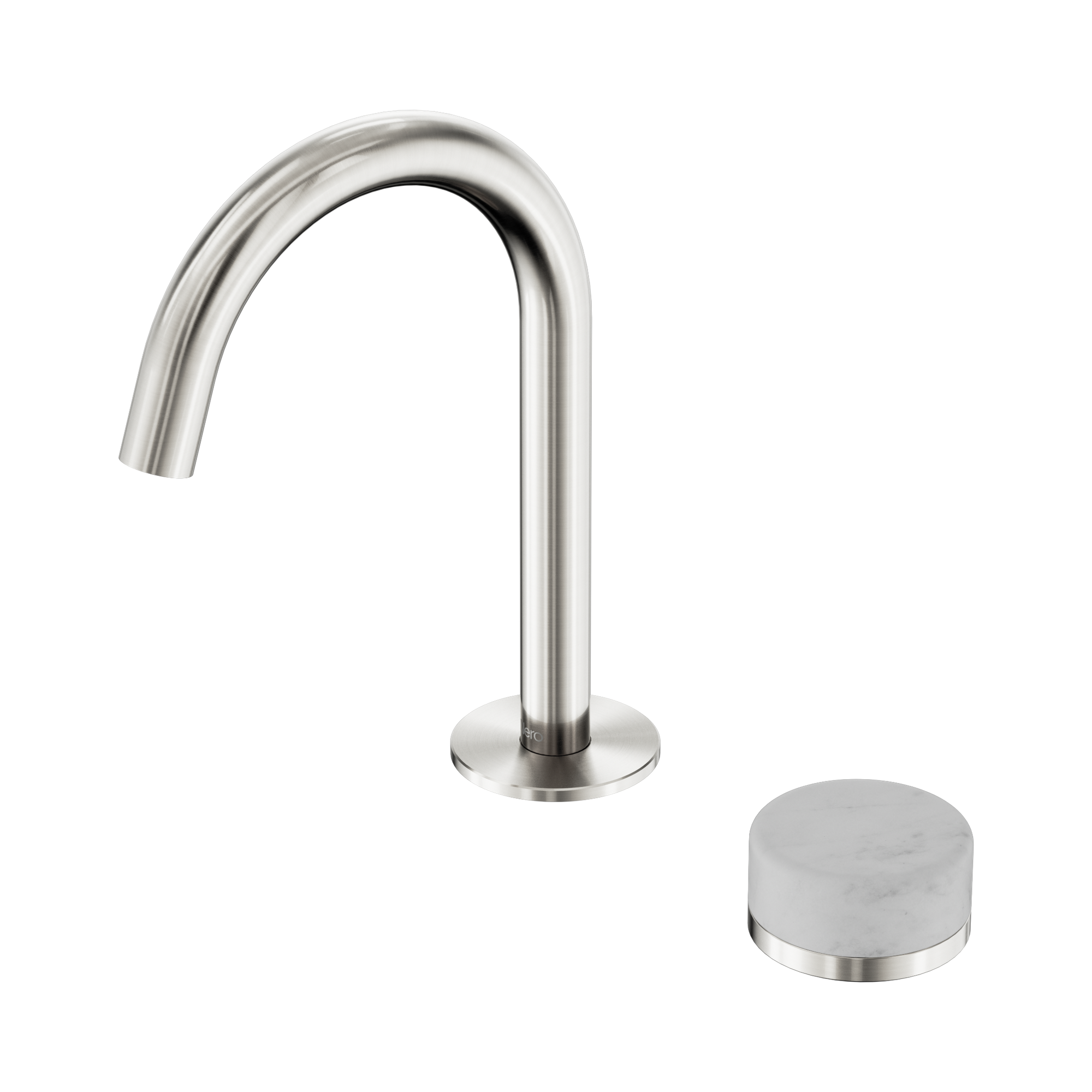Nero Serenity Progressive Basin Mixer Arc Spout With Carrara Handle, Brushed Nickel