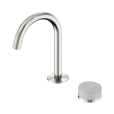 Nero Serenity Progressive Basin Mixer Arc Spout With Carrara Handle, Brushed Nickel