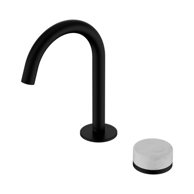 Nero Serenity Progressive Basin Mixer Arc Spout With Carrara Handle, Matte Black