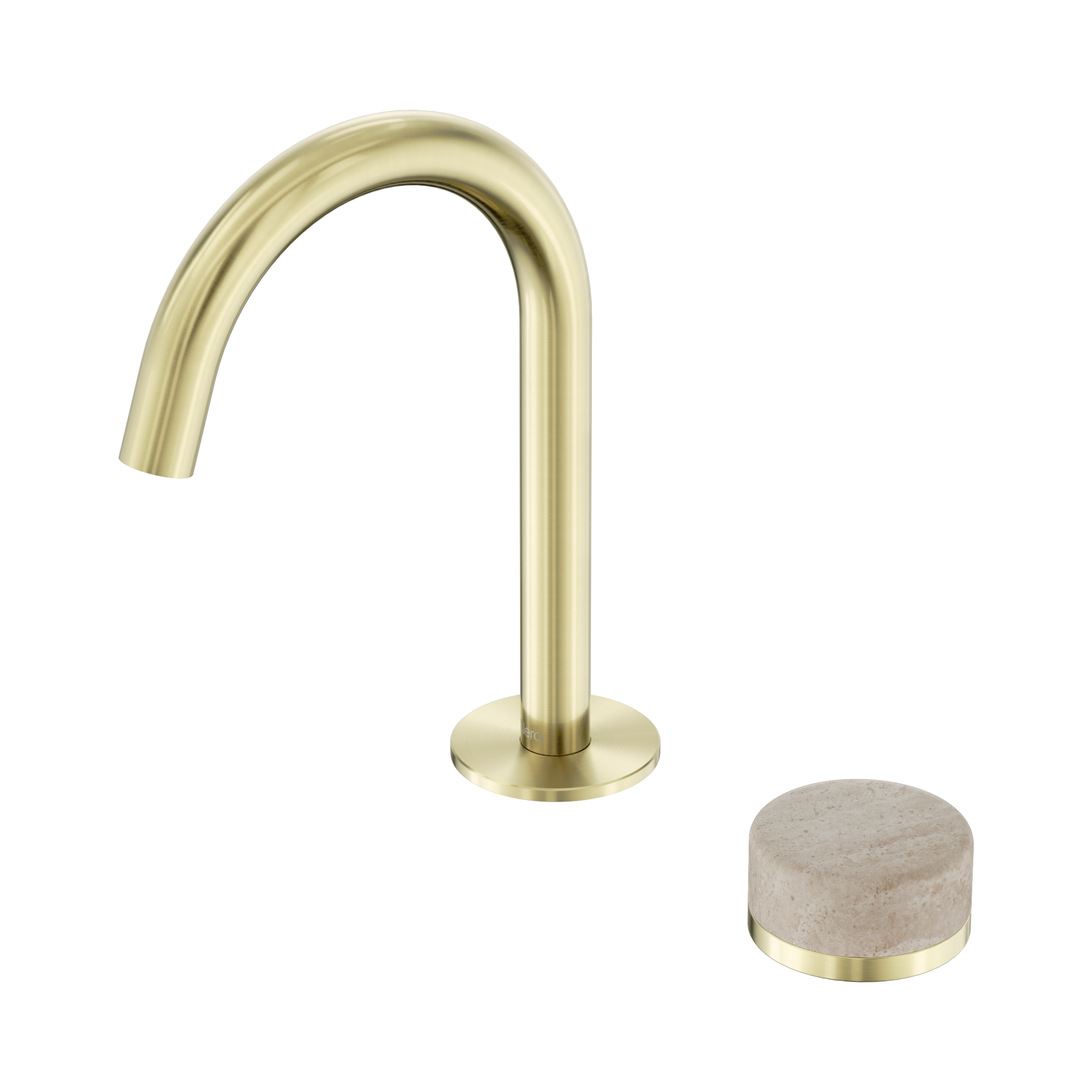 Nero Serenity Progressive Basin Mixer Arc Spout With Rome Travertine Handle, Brushed Gold