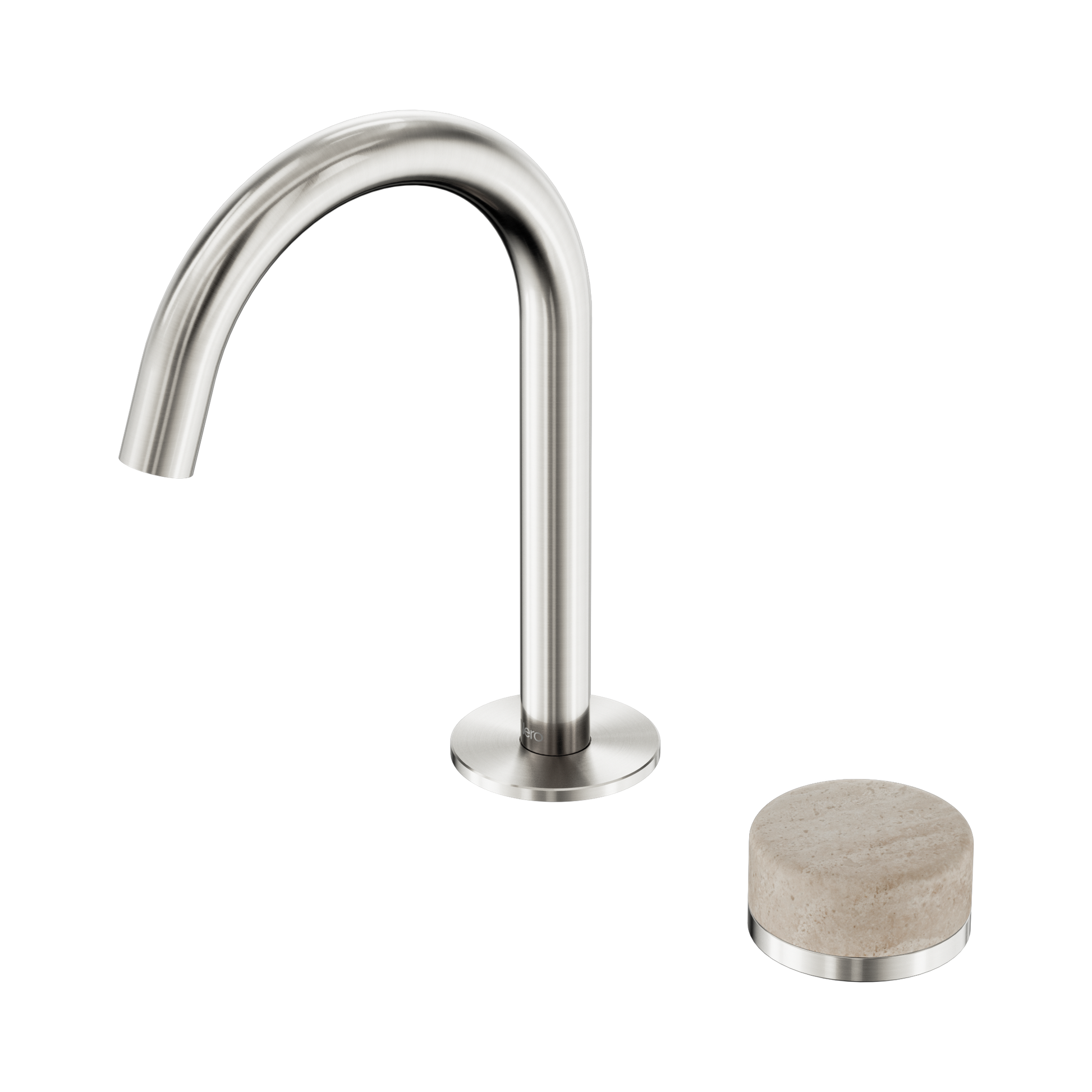 Nero Serenity Progressive Basin Mixer Arc Spout With Rome Travertine Handle, Brushed Nickel