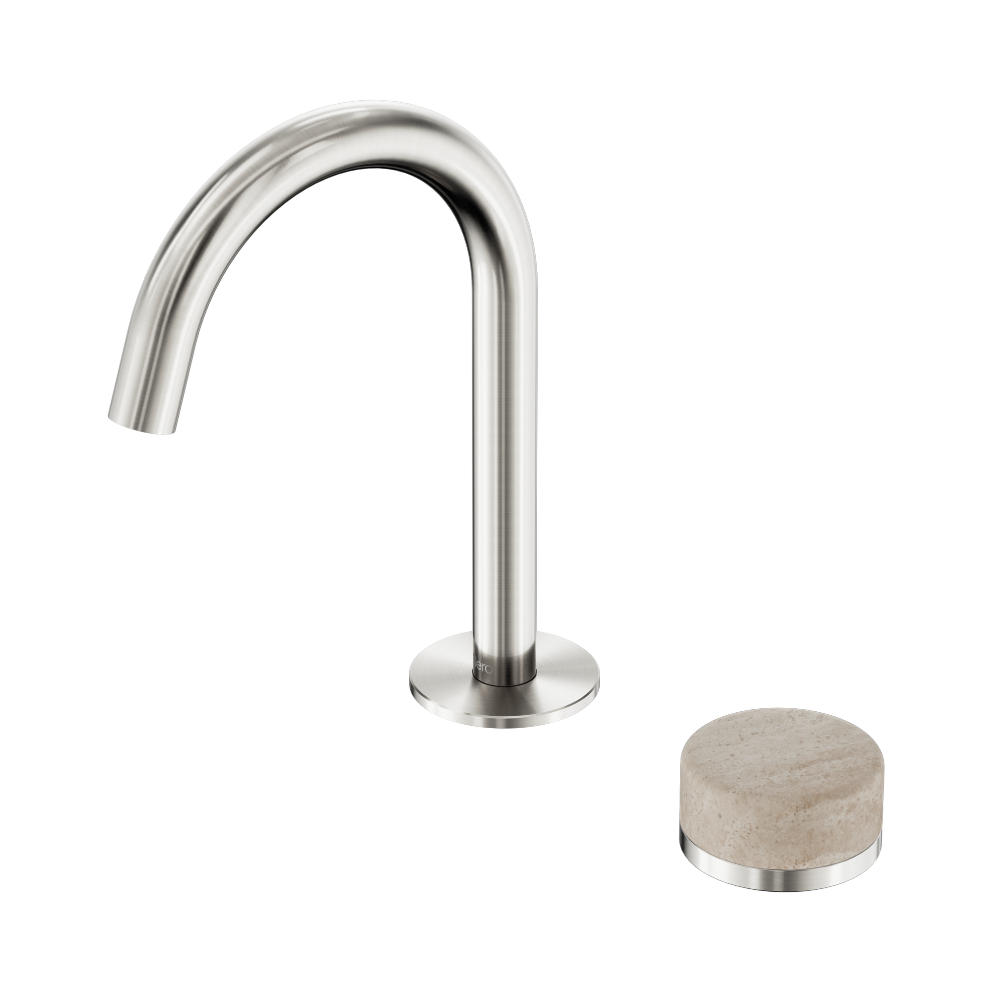Nero Serenity Progressive Basin Mixer Arc Spout With Rome Travertine Handle, Brushed Nickel